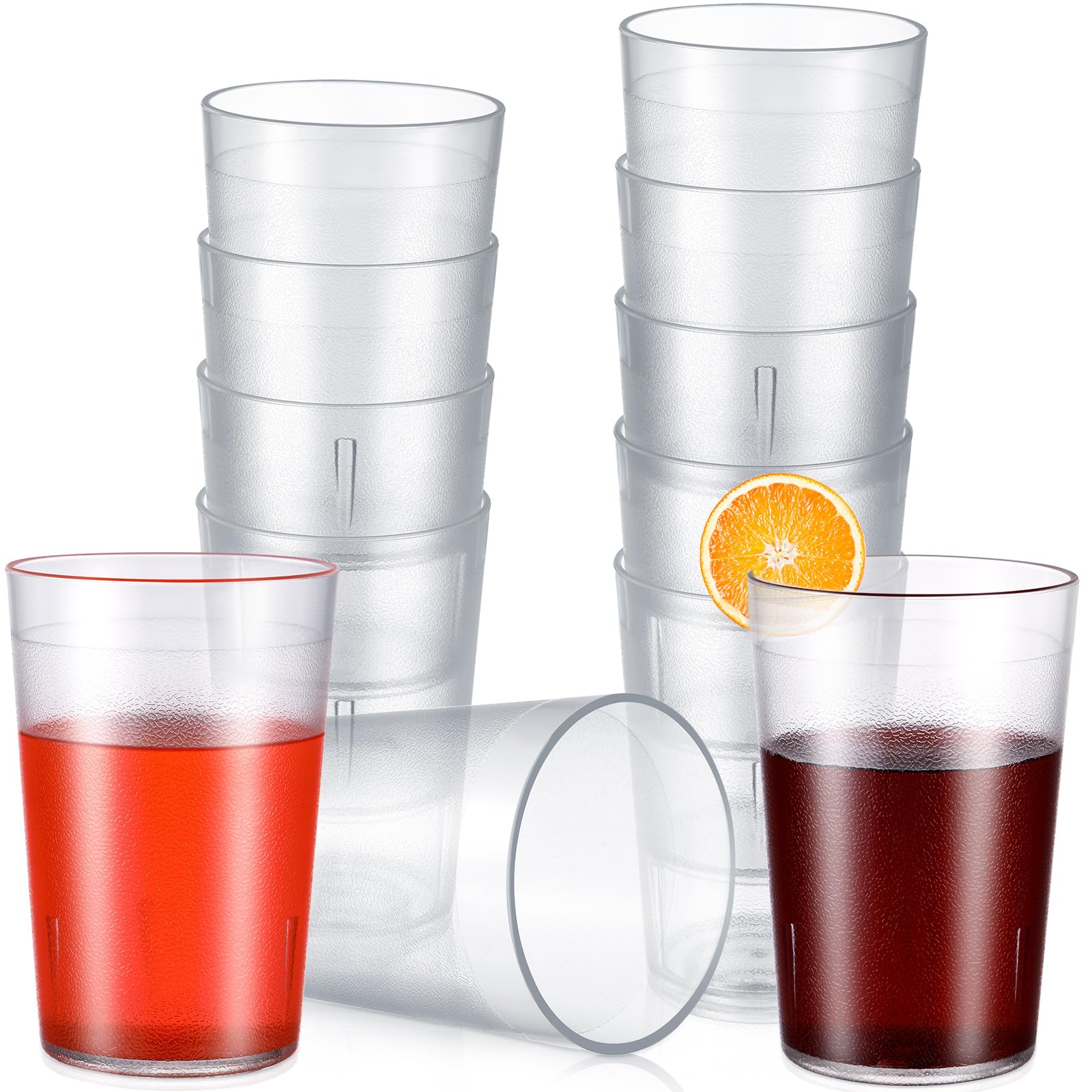 Meanplan 12 Pack Plastic Reusable Drinking Glasses Restaurant Grade 8 oz Plastic Cups Unbreakable Stackable Drink Tumblers Water
