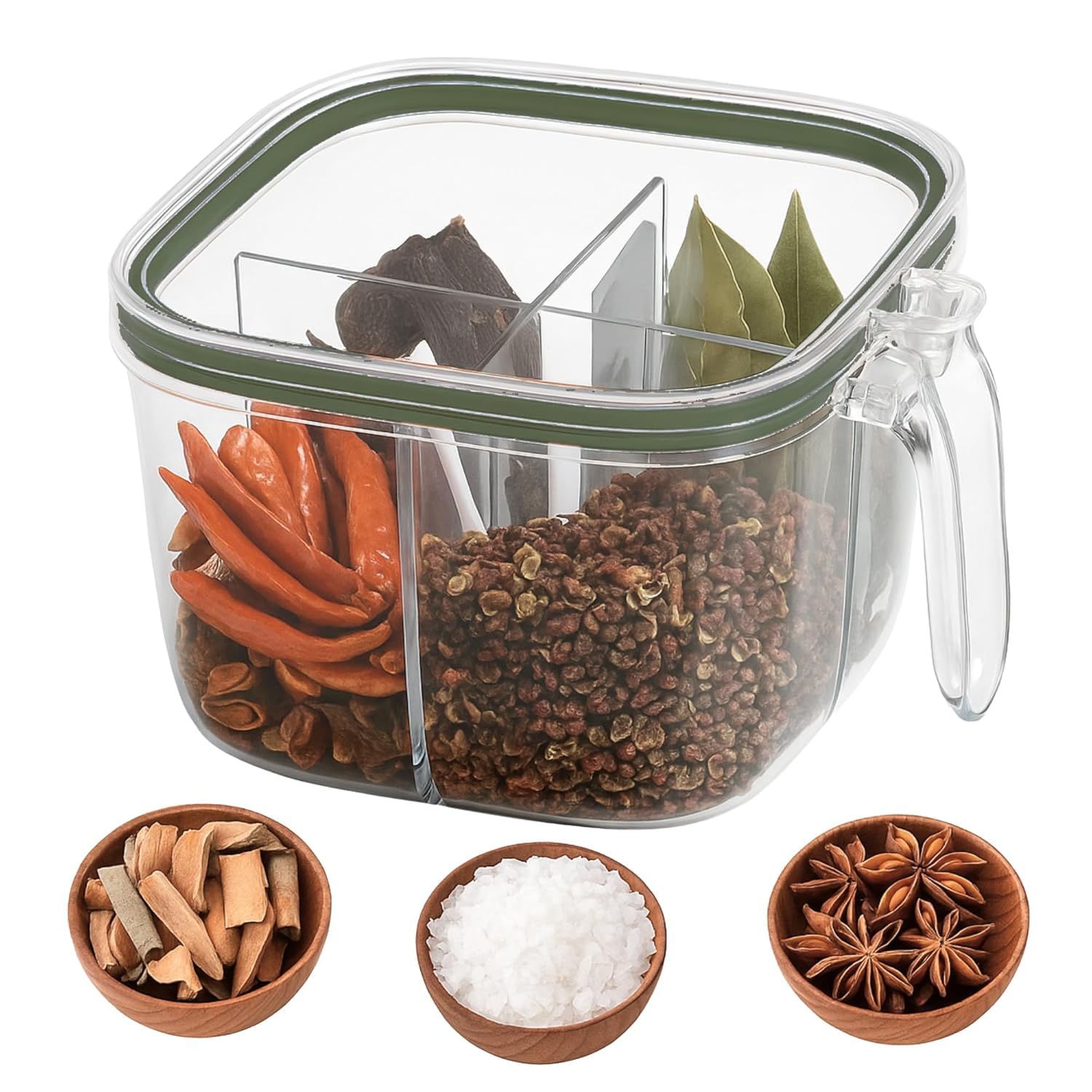 Siya Enterse 4 In 1 Seasoning Box With Lid And Spoon, Masala Rangoli Dabba, 4 Compartments Spice Jar, Silicone And Plastic Condi