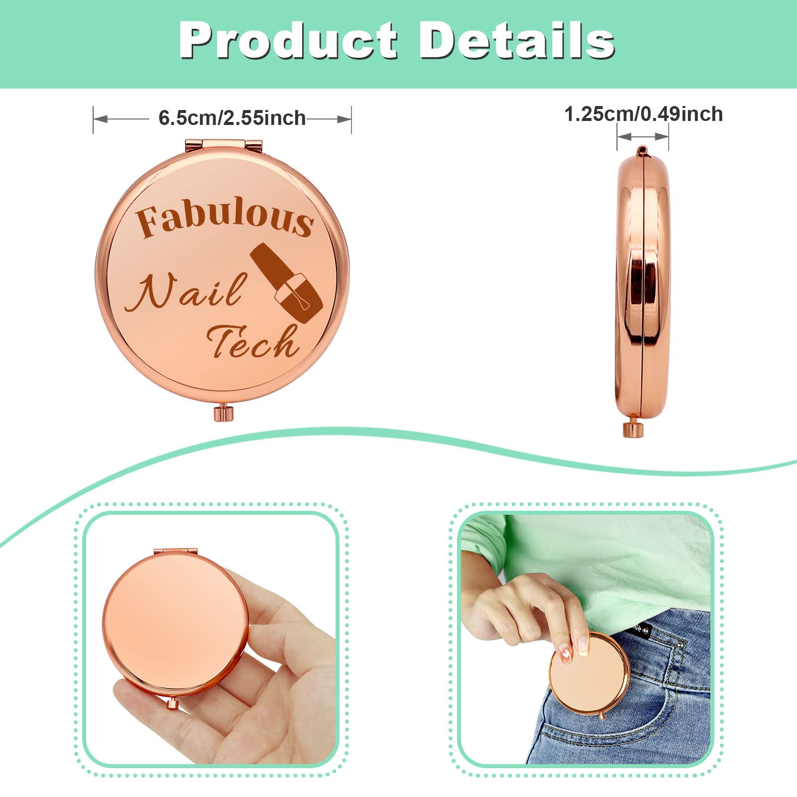 Nail Technician Gift Nail Stylist Gifts For Her Compact Makeup Mirror Nail Artist Gifts Beautician Gifts Appreciation Gifts Fold