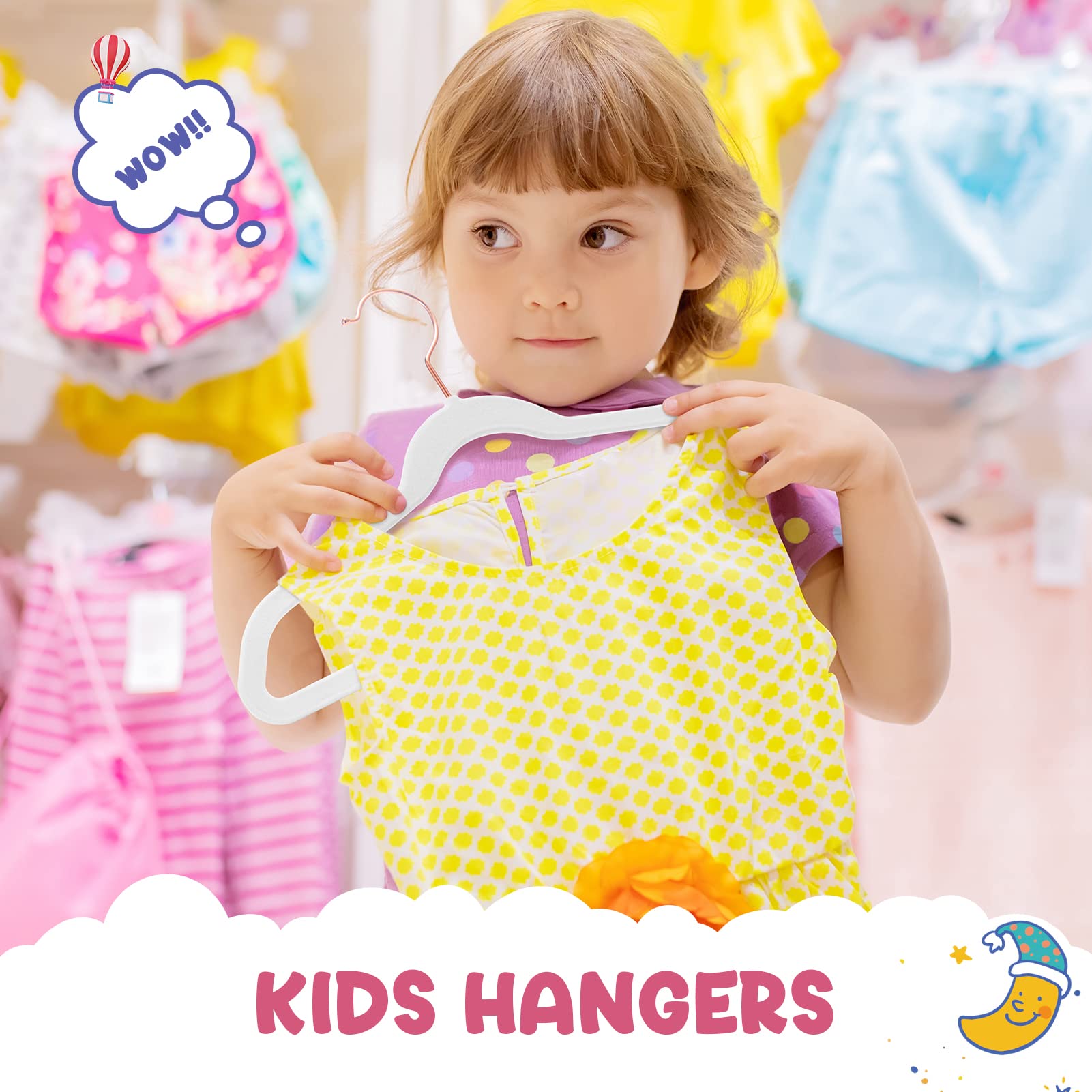 HOUSE DAY Velvet Kids Hangers 60 Pack  Premium Childrens Hangers for Closet  Ultra Thin Cute Hangers Kids Clothes Hanger  Non Slip Kids Felt Hangers 14 Inch  Small Hangers for Kids Clothes  White