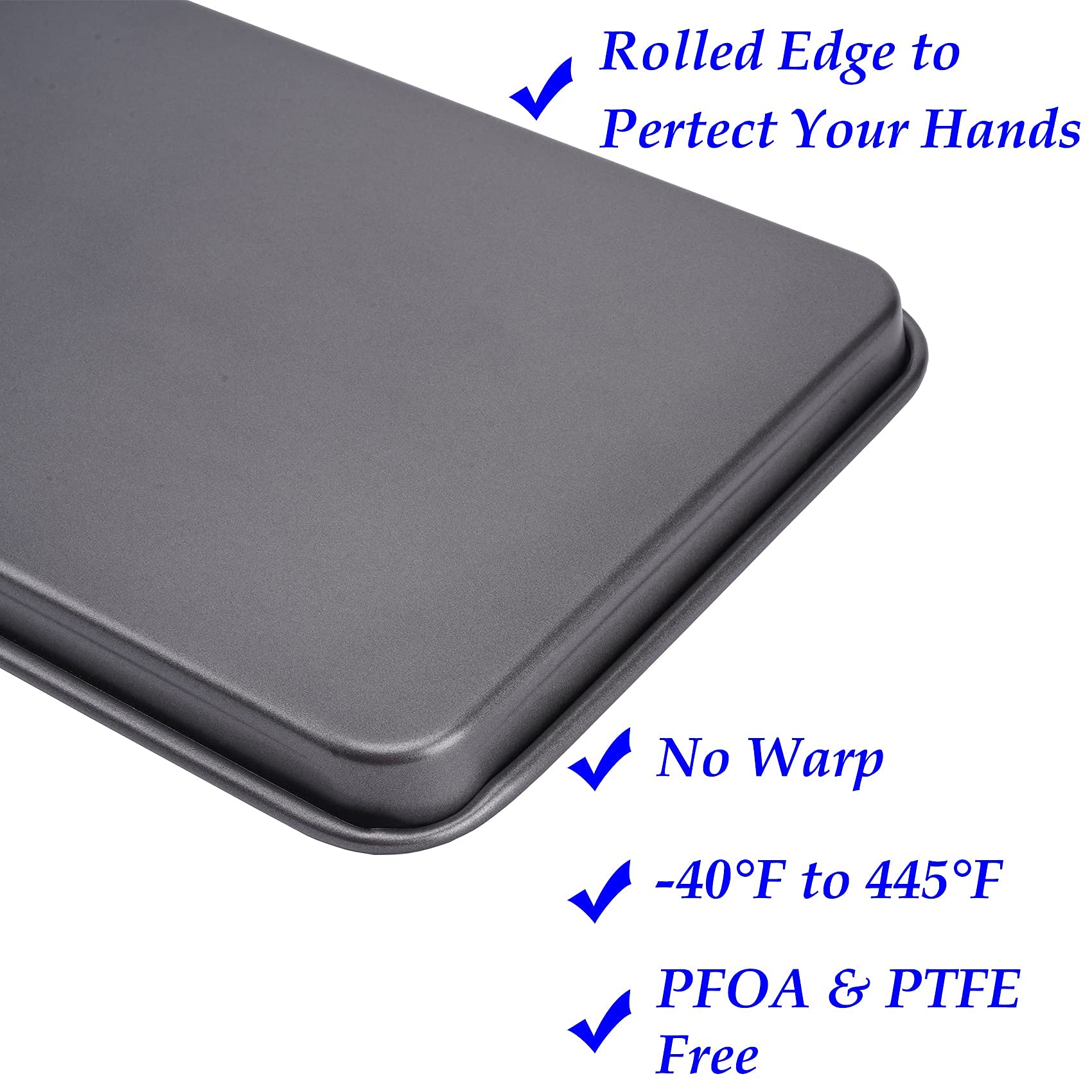 Hytk 2 Cookie Baking Sheet Pan Nonstick 15.55 X10.63Inch (Inner 14.76X9.84Inch) Jelly Roll Tray 2X Thicker Carbon Steel Non -Tox