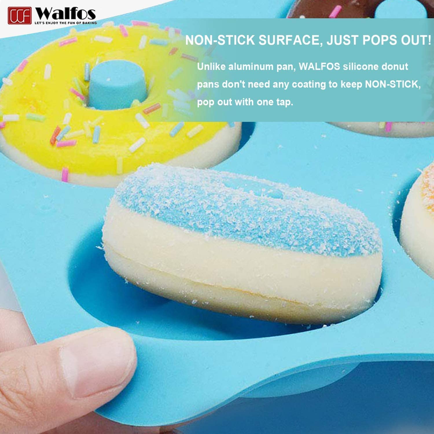 Walfos Silicone Donut Mold - Non-Stick Silicone Doughnut Pan Set, Just Pop Out! Heat Resistant, Make Perfect Donut Cake Biscuit