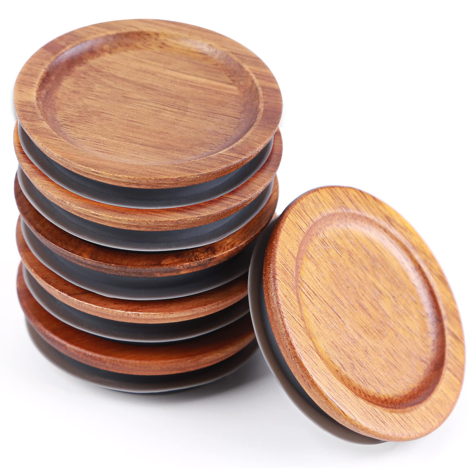 6Pack Regular Mouth Mason Jar Lids Acacia Wooden Storage Canning Jar Lids Ball Jars Wooden Lids with Airtight Silicone Seal, Bro