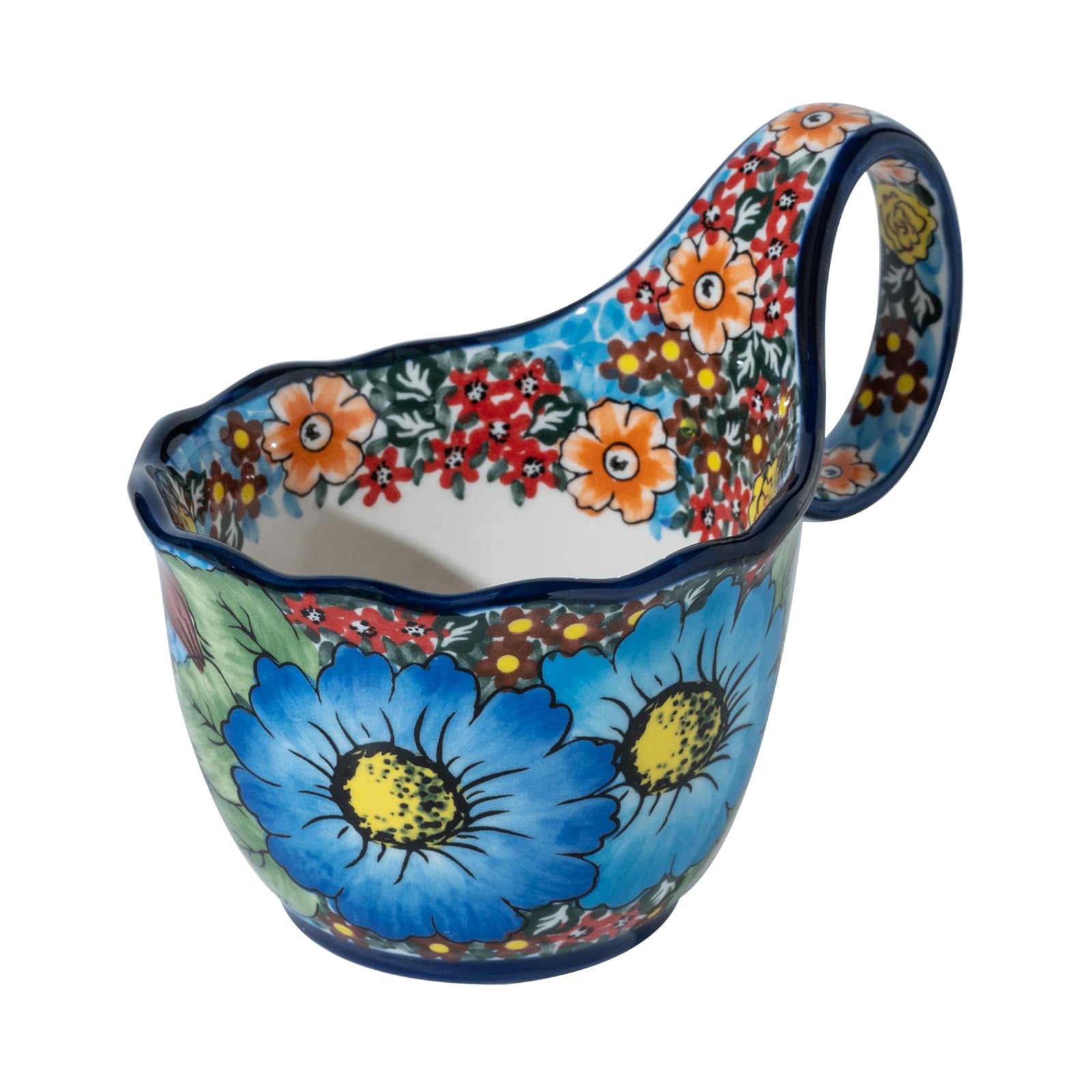 ALMA Handpainted Soup Bowl with Handle, 18.6oz Ceramic Cereal Bowl, Microwave &Dishwasher Safe,Loop Handle Bowl Great for Soup, 
