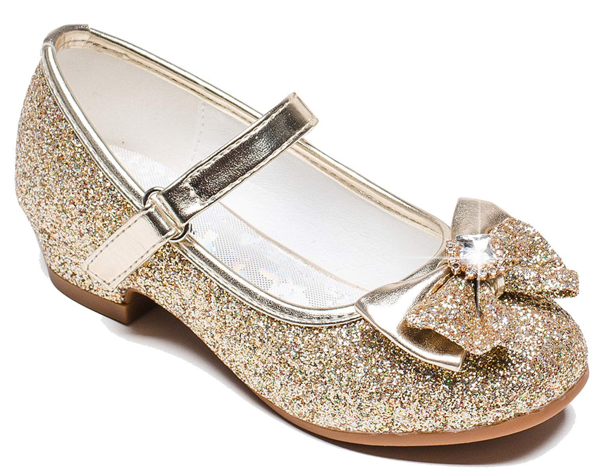 Furdeour Mary Jane Gold Shoes For Toddler Girls Wedding Party Prom Sequins Glitter Flower Girls Shoes Princess Size 12 Dress Up