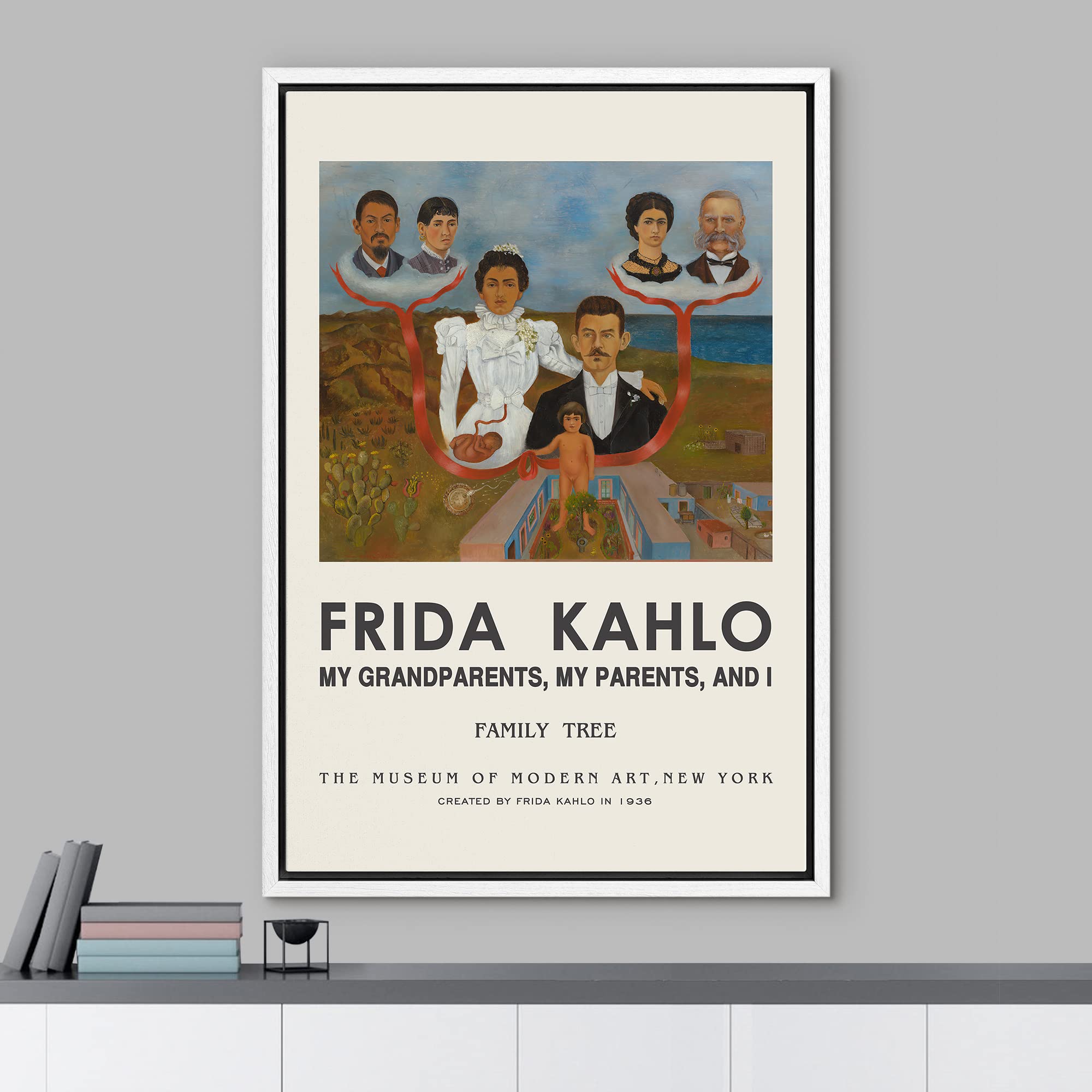 Idea4Wall Framed Canvas Print Wall Art My Grandparents, Parents & I By Frida Kahlo Historic Cultural Illustrations Fine Art Trad