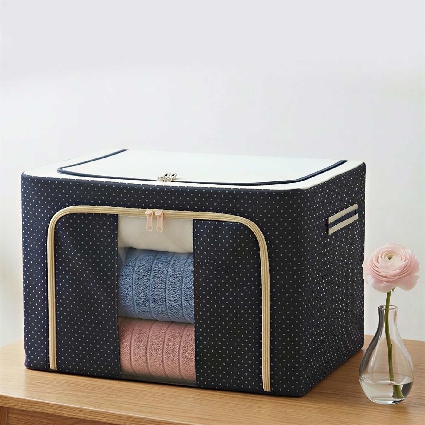 Merao 66L Large Storage Box For Clothes  Foldable Wardrobe Organizer With Lid & Reinforced Handles, Heavy Duty Fabric Storage B