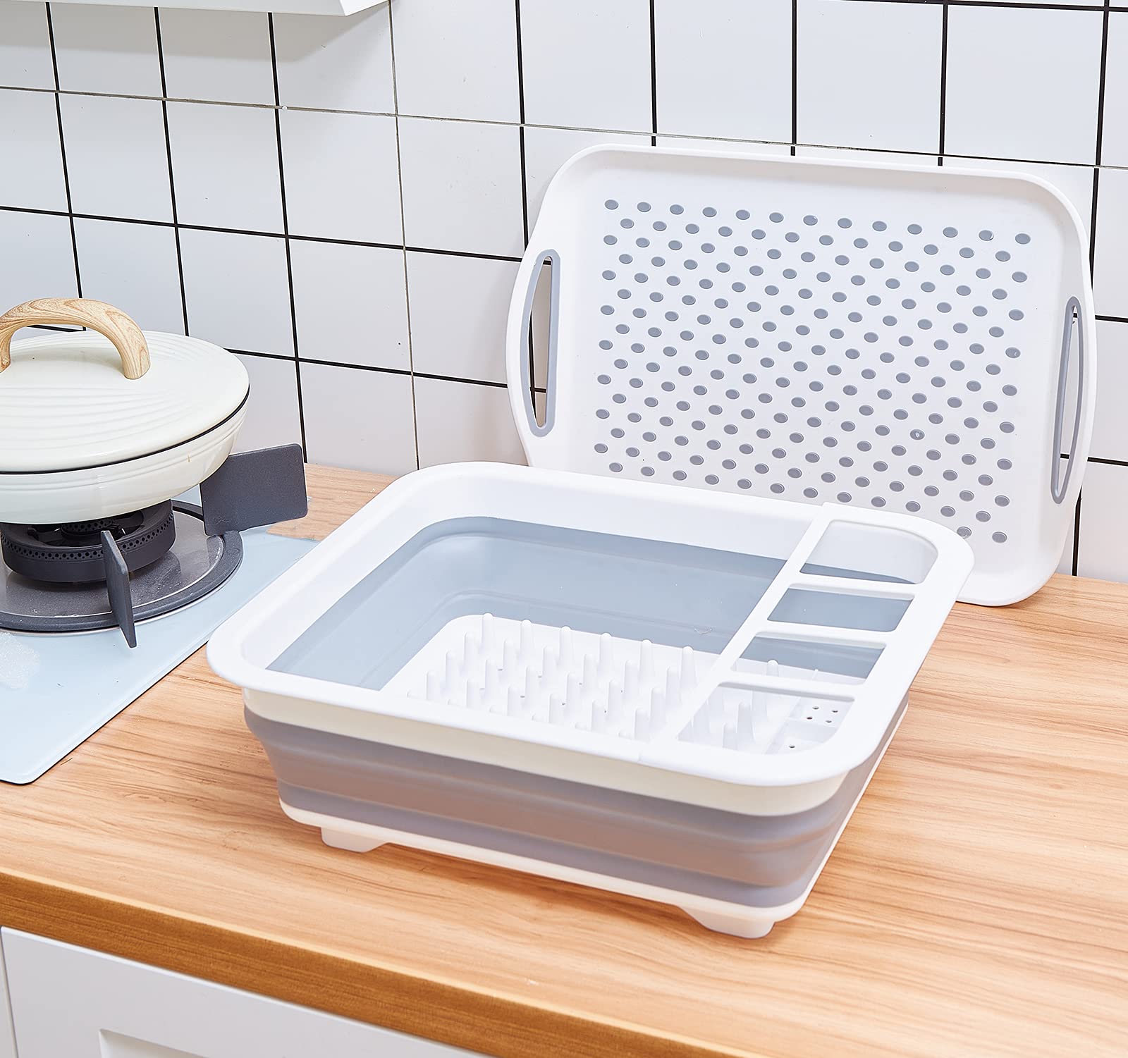Yunteng Collapsible Dish Drying Rack And Drainboard Set Portable Camp Dish Drainer Dinnerware Organizer Dish Rack Foldable Dying