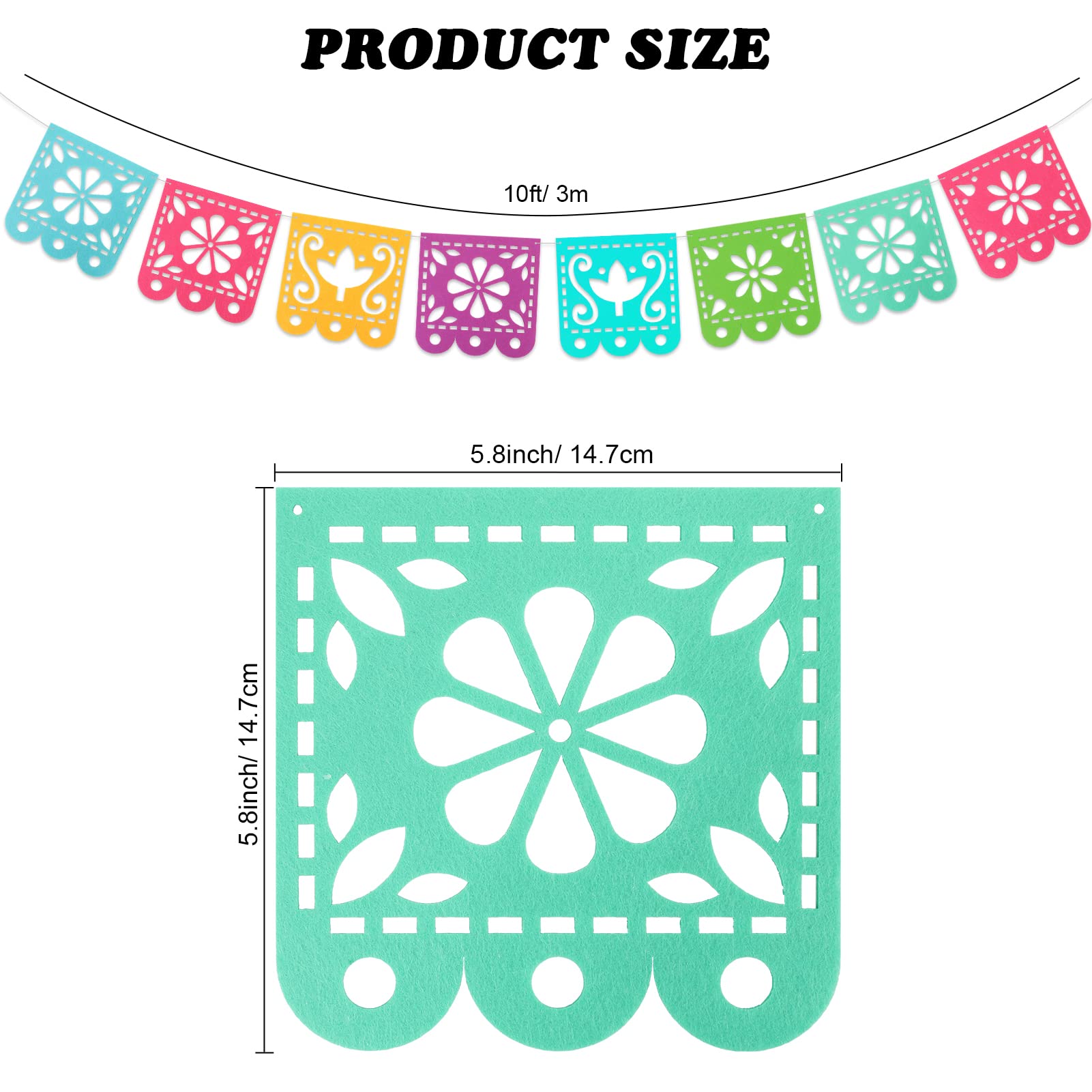 Qpout 2 Mexican Fiesta Party Decorations Banners, Felt Cinco De Mayo Decorations Banner, Day Of The Dead Decor Papel Picado Bann