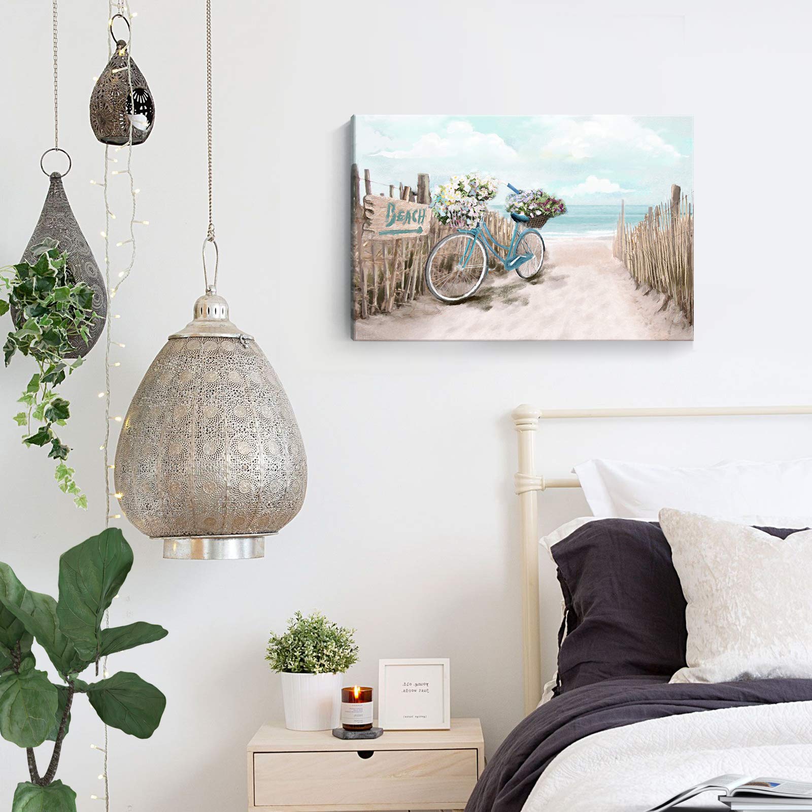 Ocean Wall Art For Bedroom Coastal Canvas Print Seascape Picture Framed Teal Aqua Sea Painting Shoreside Artwork For Bathroom Li