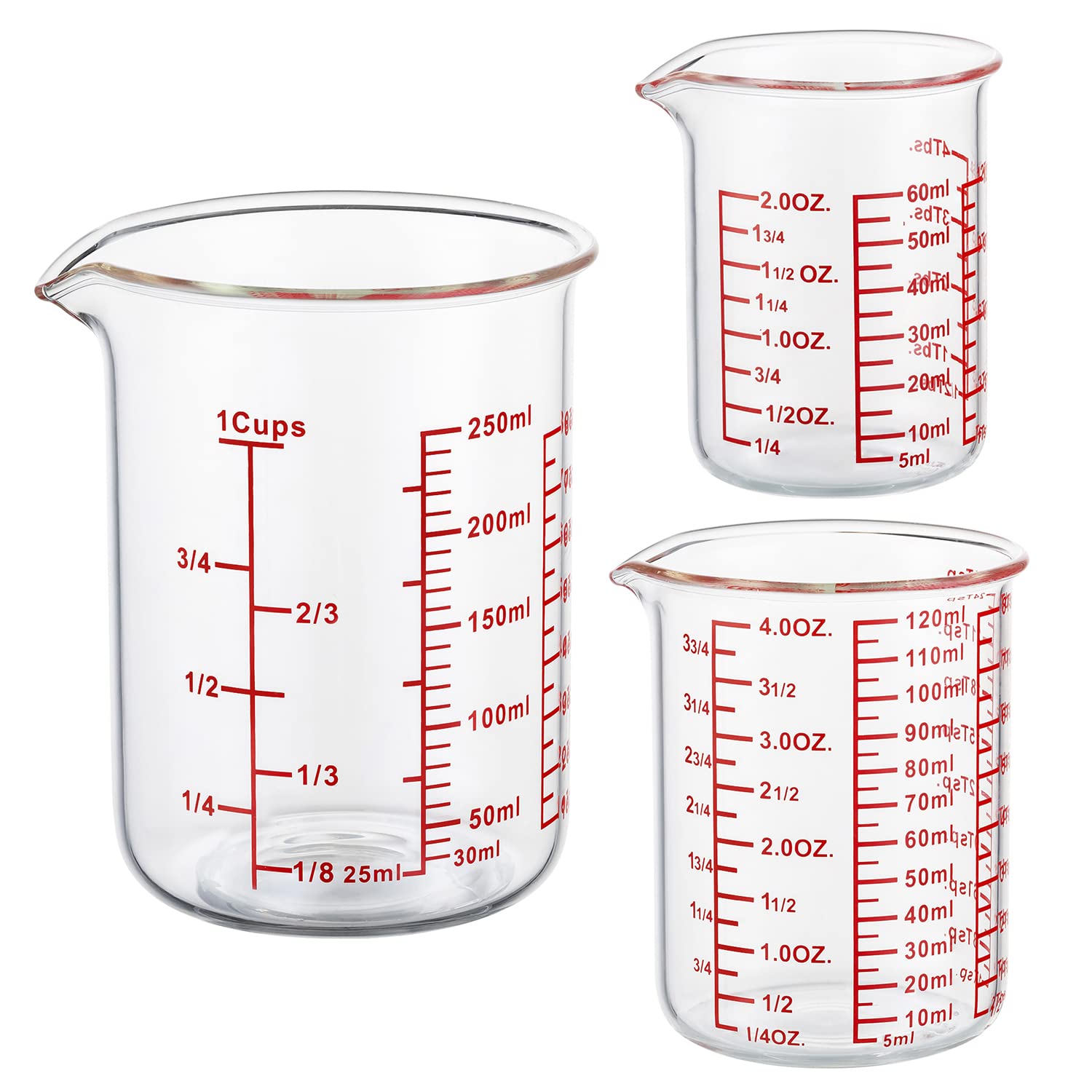 Ackers Boro3.3 High Borosilicate Glass Measuring Cup Set-V-Shaped Spout,Includes 60Ml(2Oz), 120Ml(4Oz), And 250Ml(8Oz) Glass Mea