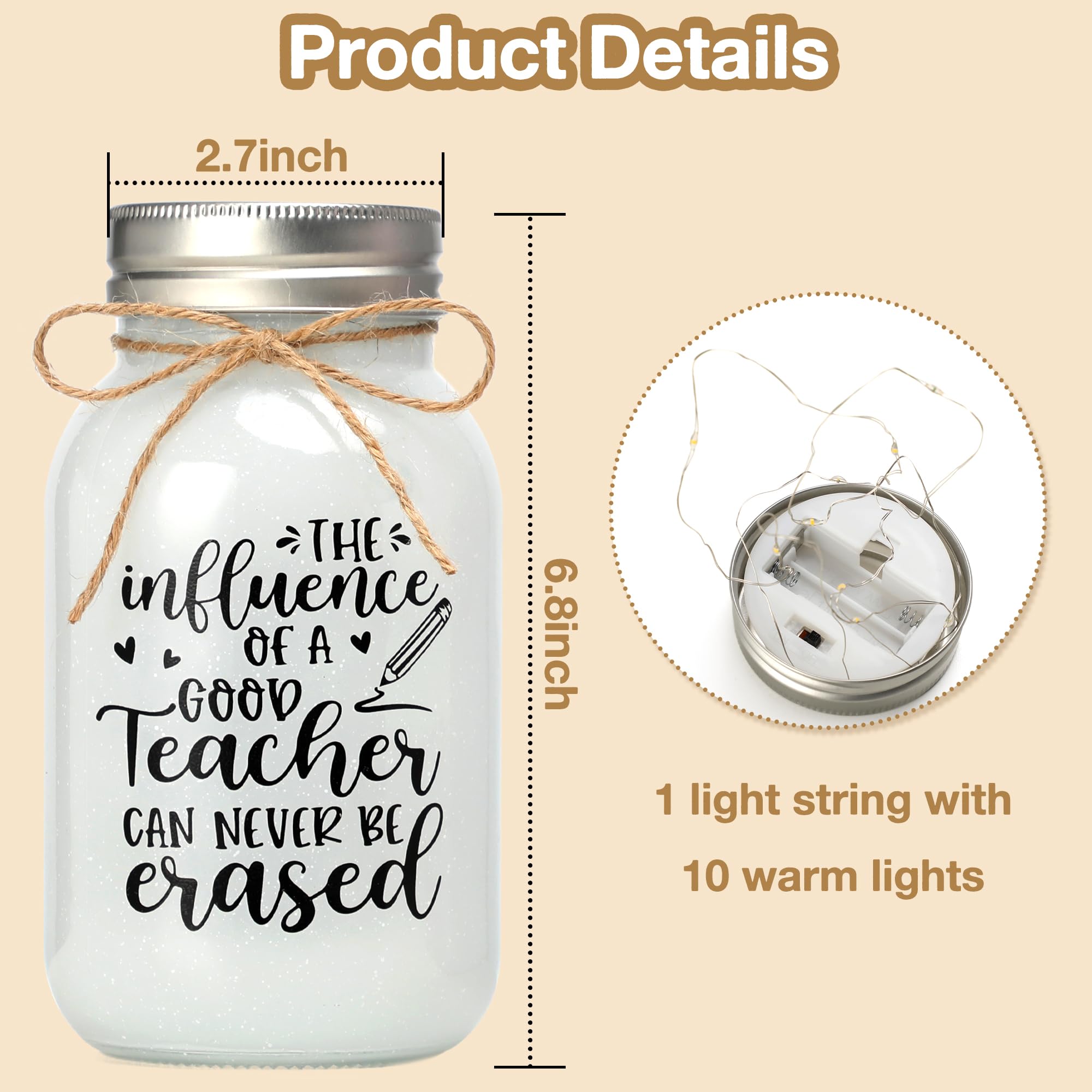 Teacher Appreciation Gift, Mason Jar Night Lights for Teachers, Graduation Thank You Gifts, Teachers Appreciation Week Gift, Chr