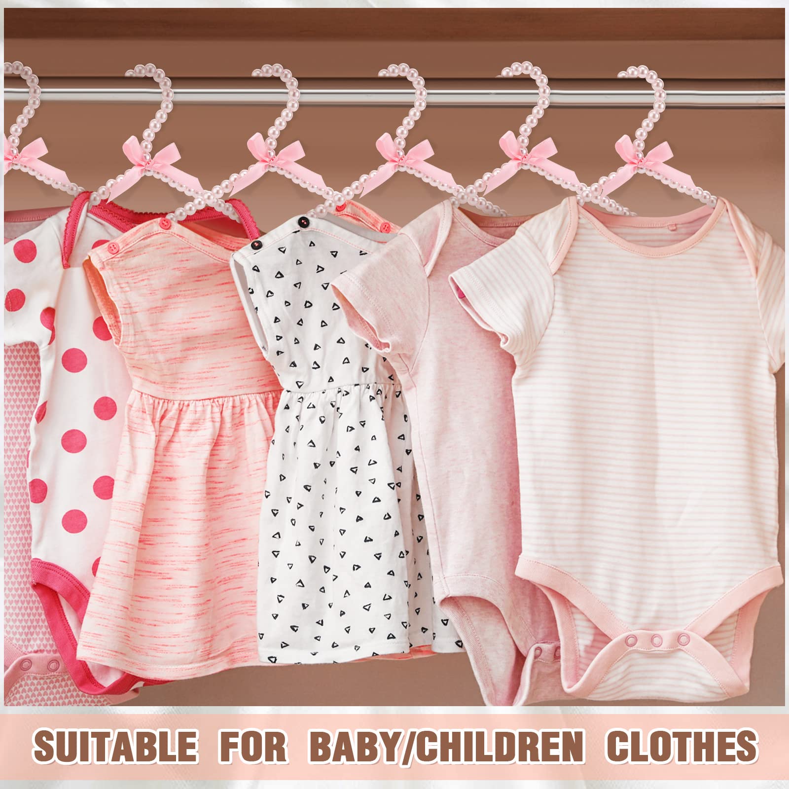 12 Pieces Pearl Beaded Clothes Hanger Mini Small Pearl Clothes Hangers Pearl Beads Metal Elegant Clothes Hangers With Ribbon Sta