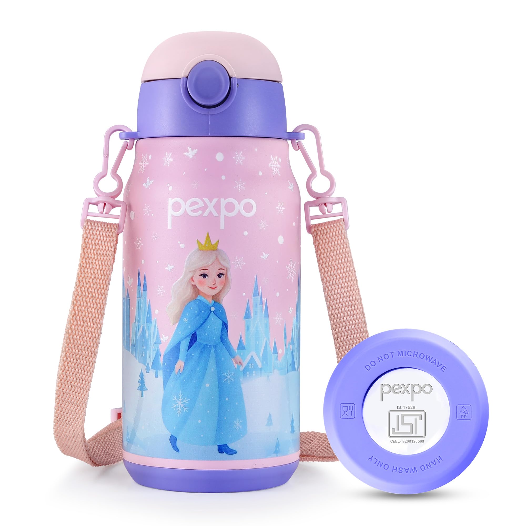Pexpo Poggo 450 Hot & Cold Stainless Steel Water Bottle For Kids - 420 Ml | Doll Uv Printed Design | Vacuum Insulated | Leak Pro