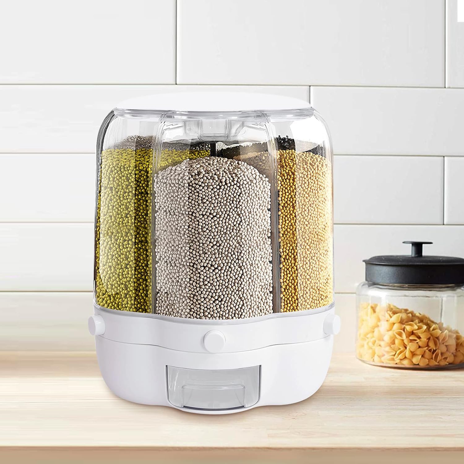 Otiporter 360Food Grain Storage Container Large Capacity 6Grid Rice Dispenser With Lid Moisture Resistant, Cereal Holder Dispen