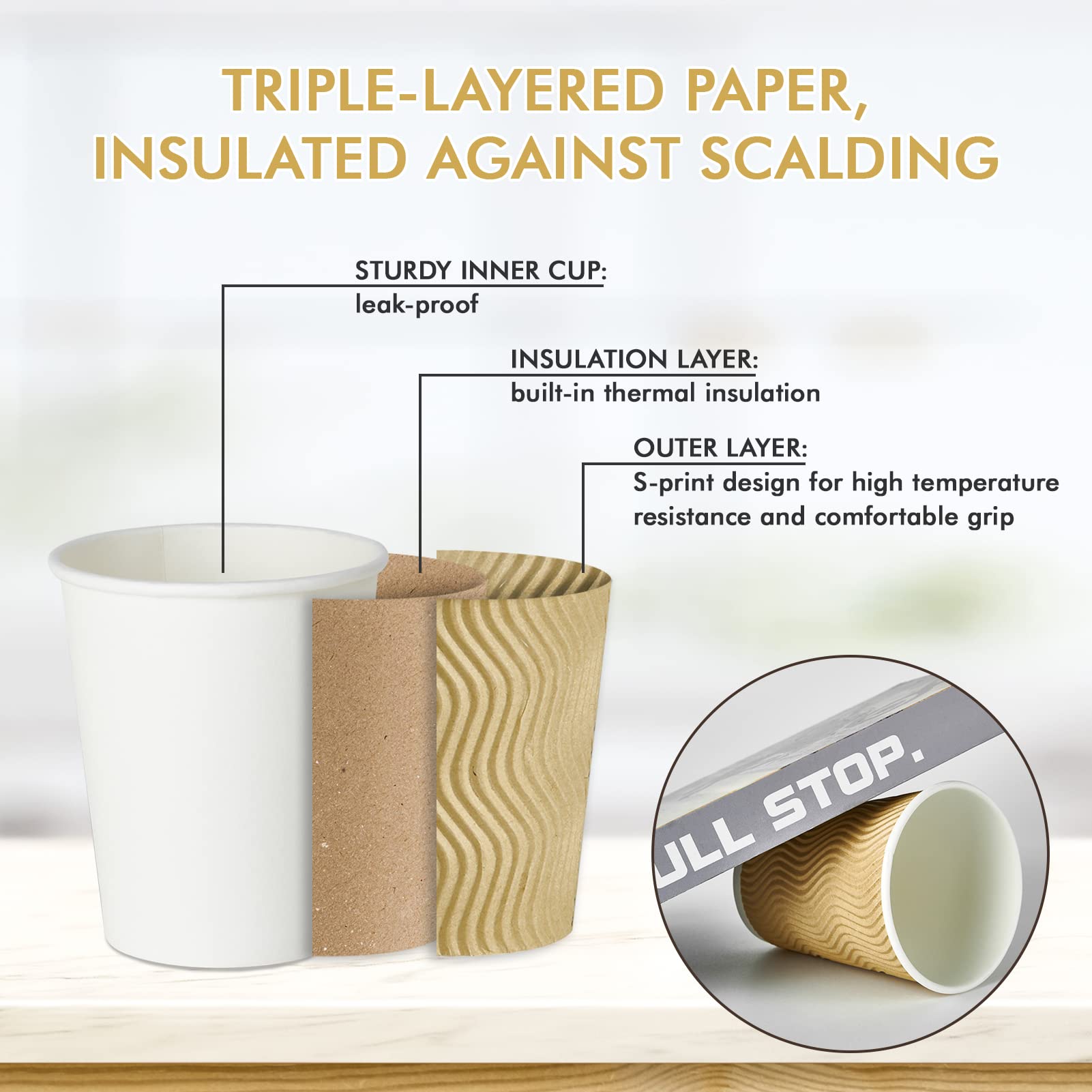 Dailypack 8 Oz Coffee Cups, 120 Count Insulated Ripple Wall Paper Hot Coffee Cups, Disposable Coffee Cups For Hot Drinks