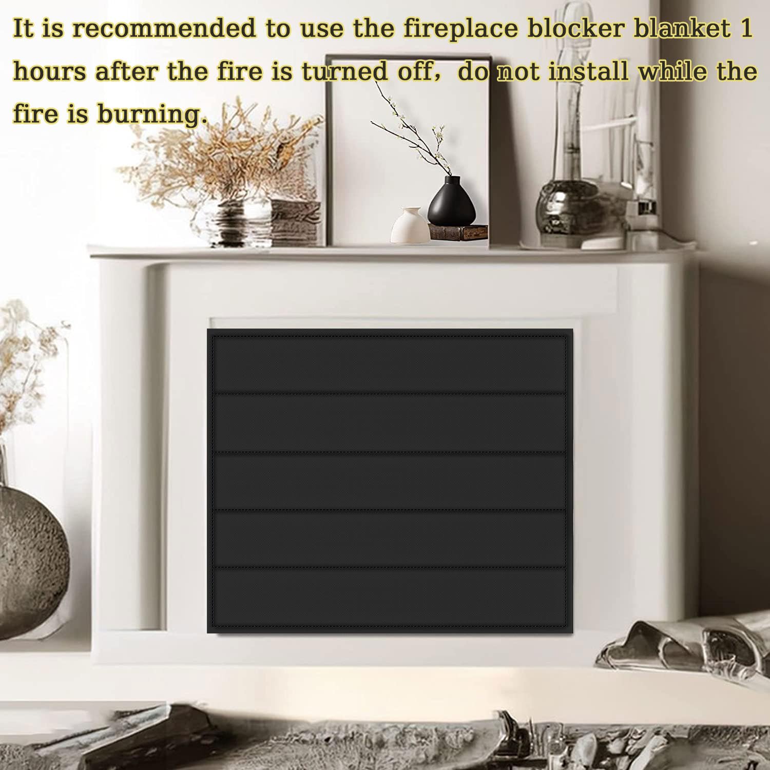 Whumsdog Magnetic Fireplace Blanket - Black, 39"x32", Metal, Model 1 - Heat Loss & Draft Stopper with Built-in Magnets