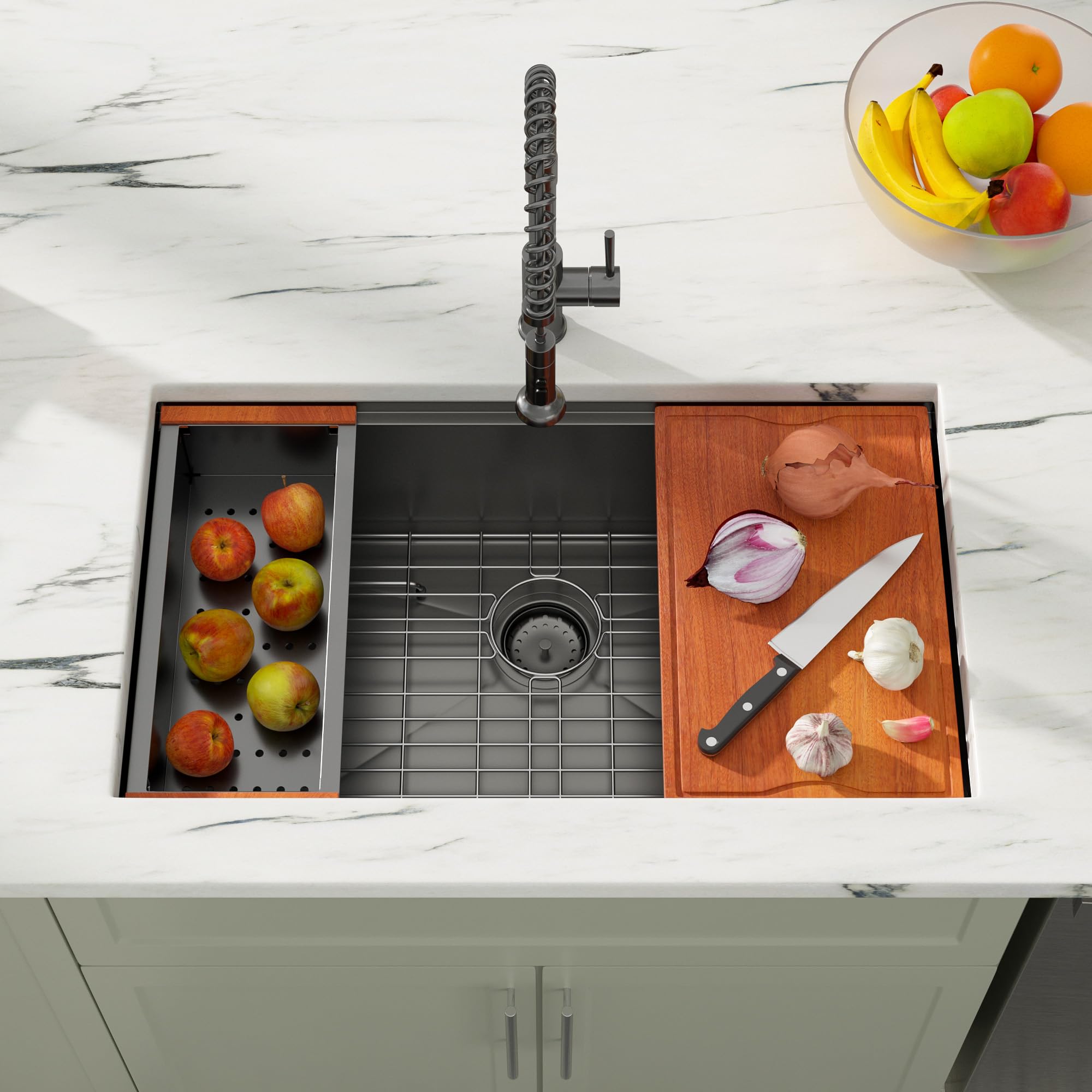 Dcolora 30 Inch Undermount Sink Black Stainless Steel Kitchen Sink Undermount Workstation Gunmetal Black Stainless Steel 16 Gaug