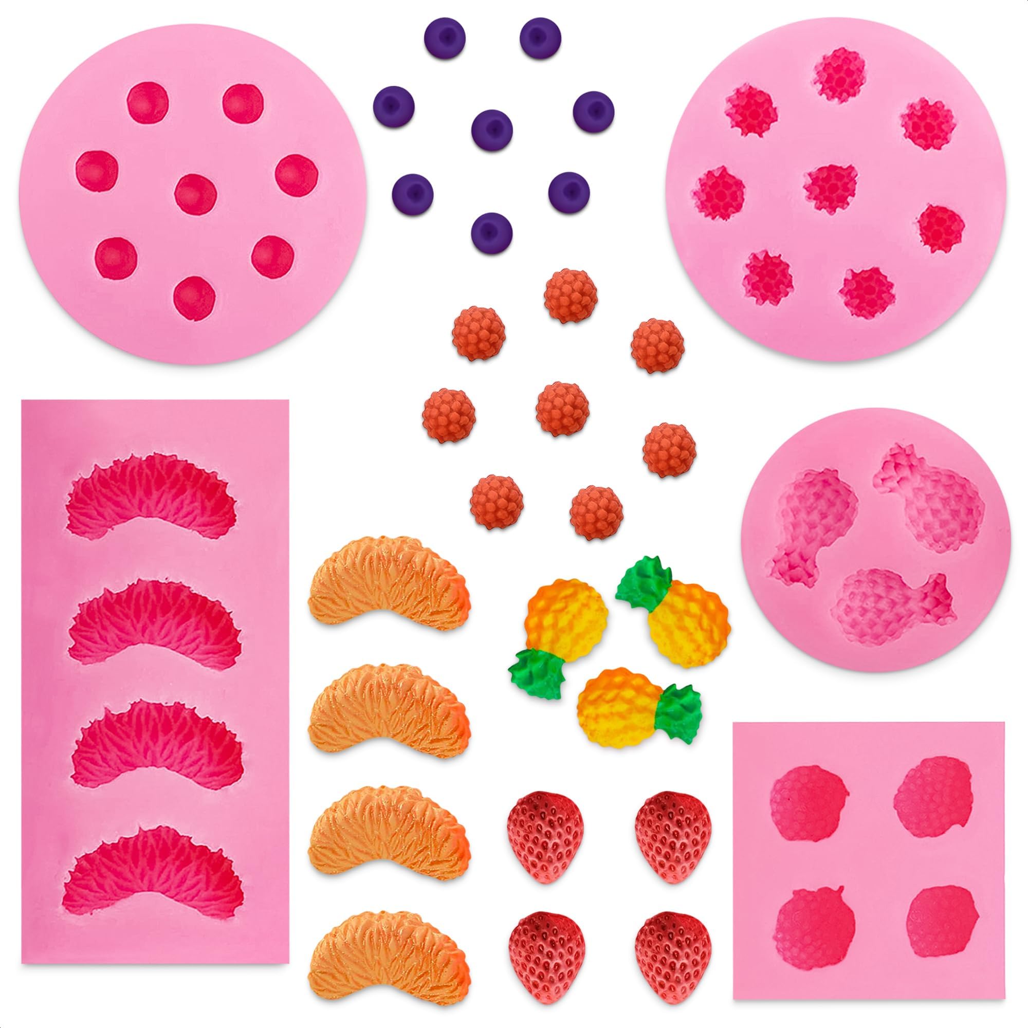 5 Pcs Fruit Molds Silicone, Mini 1 In with 5 3D Fruit Shapes