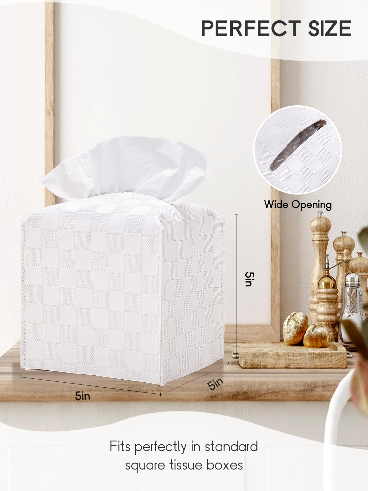 Tissue Box Cover, Tissue Box Holder, Tissue Holders Decorative Organizer For Home Decor, Tabletop And Car, 5''X5''X5'' (Off-Whit