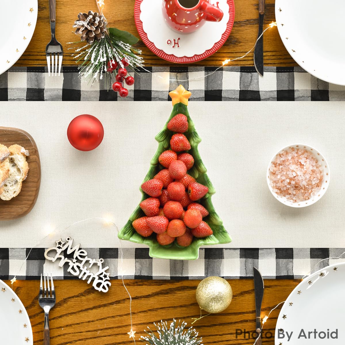 Artoid Mode Buffalo Plaid Xmas Trees 2Pcs Merry Christmas Table Runner, Seasonal Winter Holiday Kitchen Dining Table Decoration