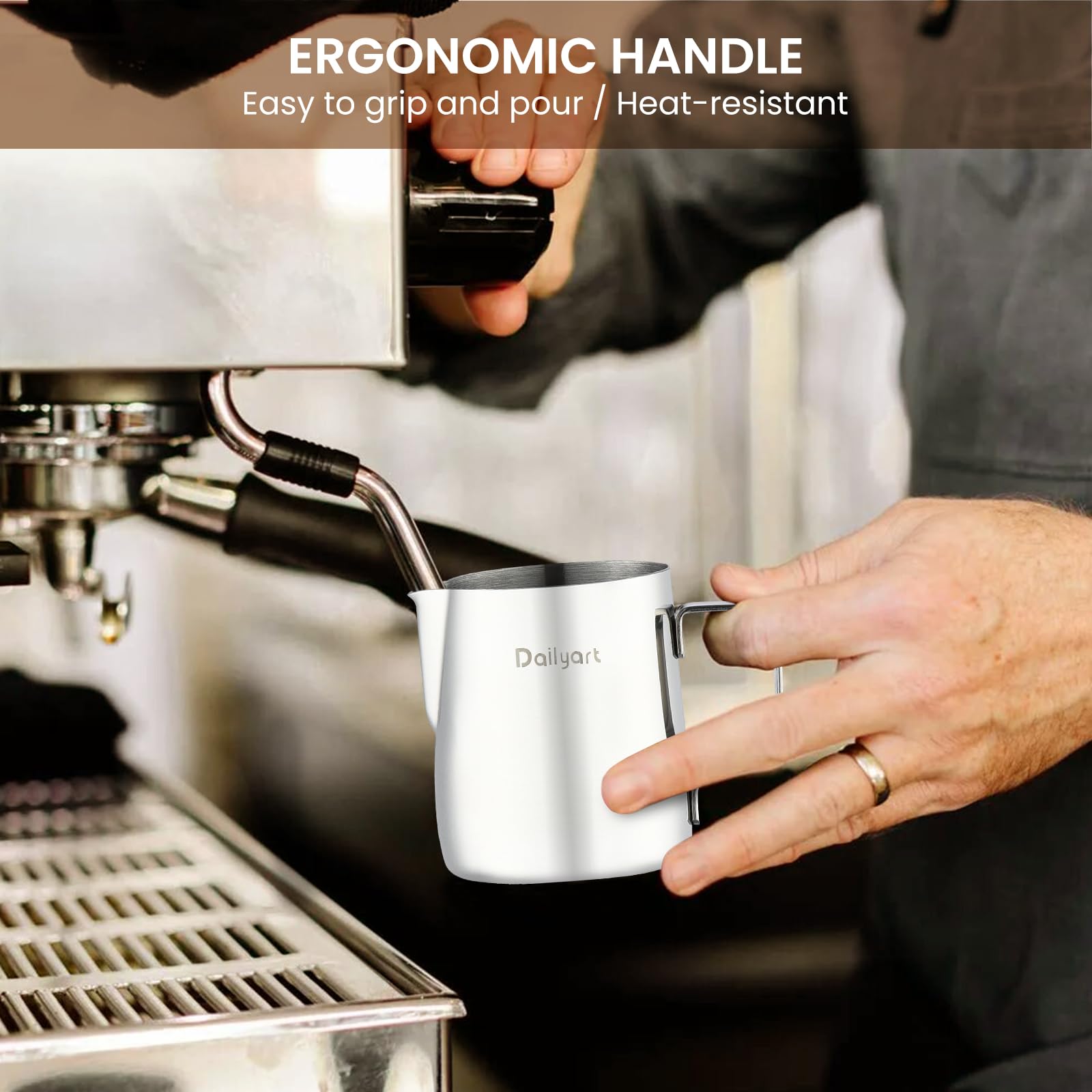 Milk Frothing Pitcher, Dailyart 6.8Oz/200Ml Milk Frother Cup 304 Stainless Steel Steaming Pitcher With Internal Scale, Espresso