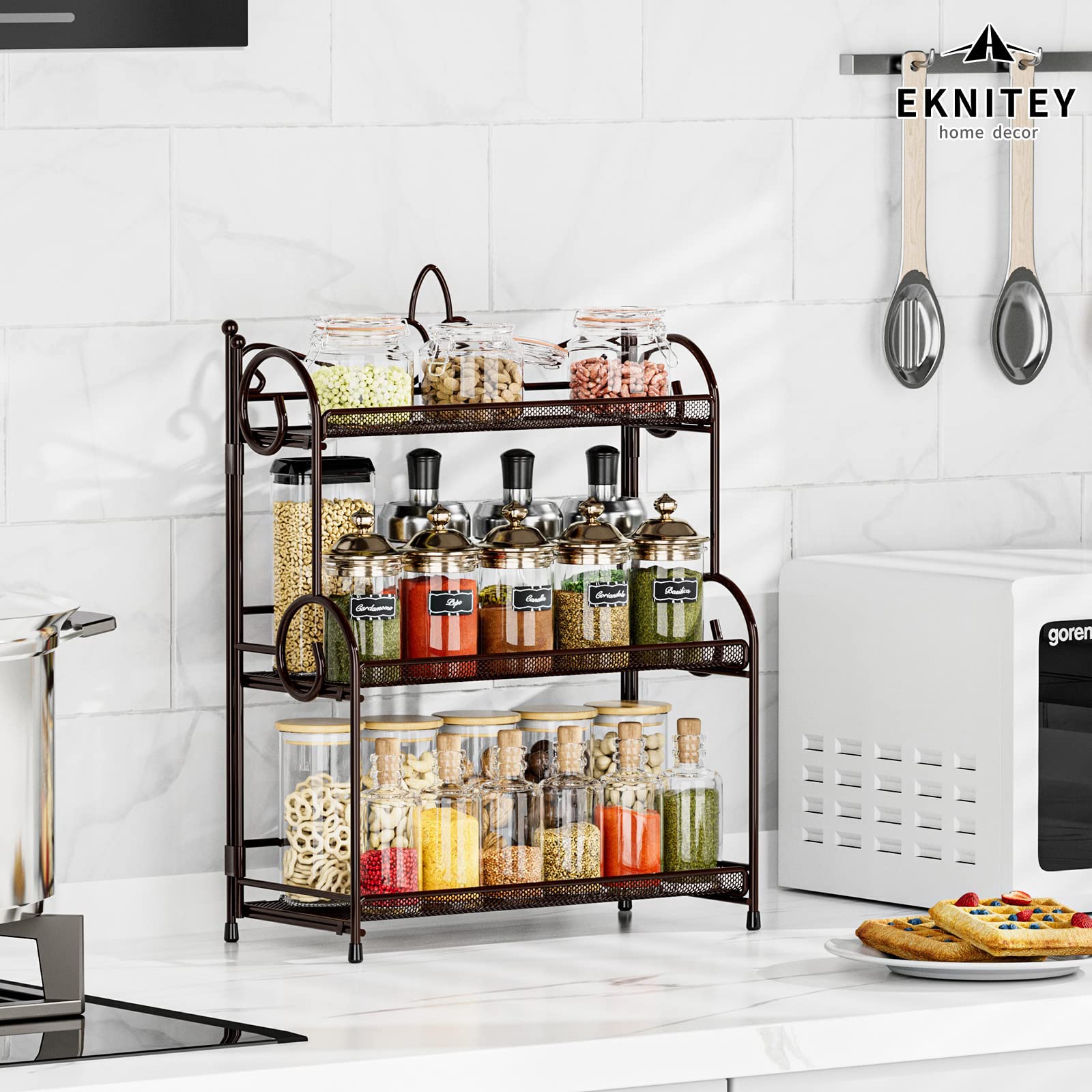 Eknitey Bathroom Organizer Shelf Countertop - Kitchen Counter Organizer 3 Tier Bathroom Counter Shelves For Makeup Vanity Organi