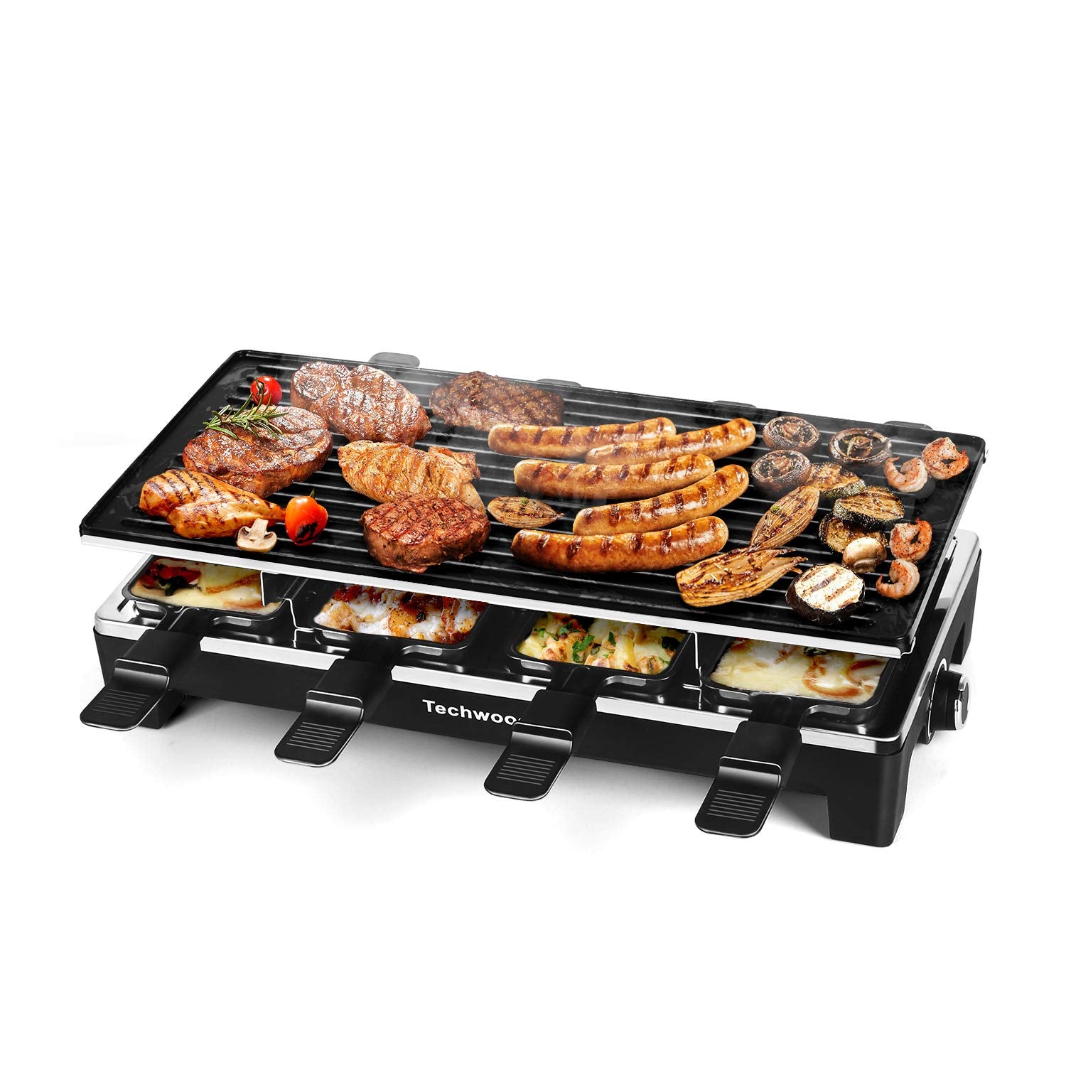 Raclette Grill, Techwood Electric Table Indoor Grill Korean Bbq Grill, Removable 2-In-1 Non-Stick Grill Plate, 1500W Fast Heatin