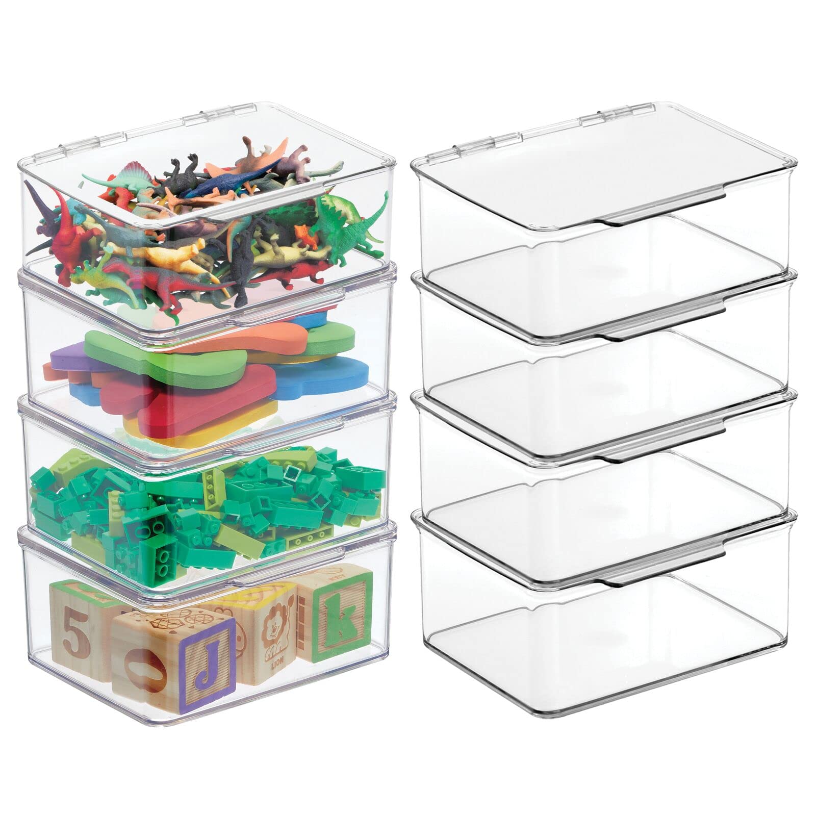 Mdesign Plastic Playroom/Gaming Storage Organizer Box Containers, Hinged Lid For Shelves Or Cubby, Holds Small Toys, Building Bl