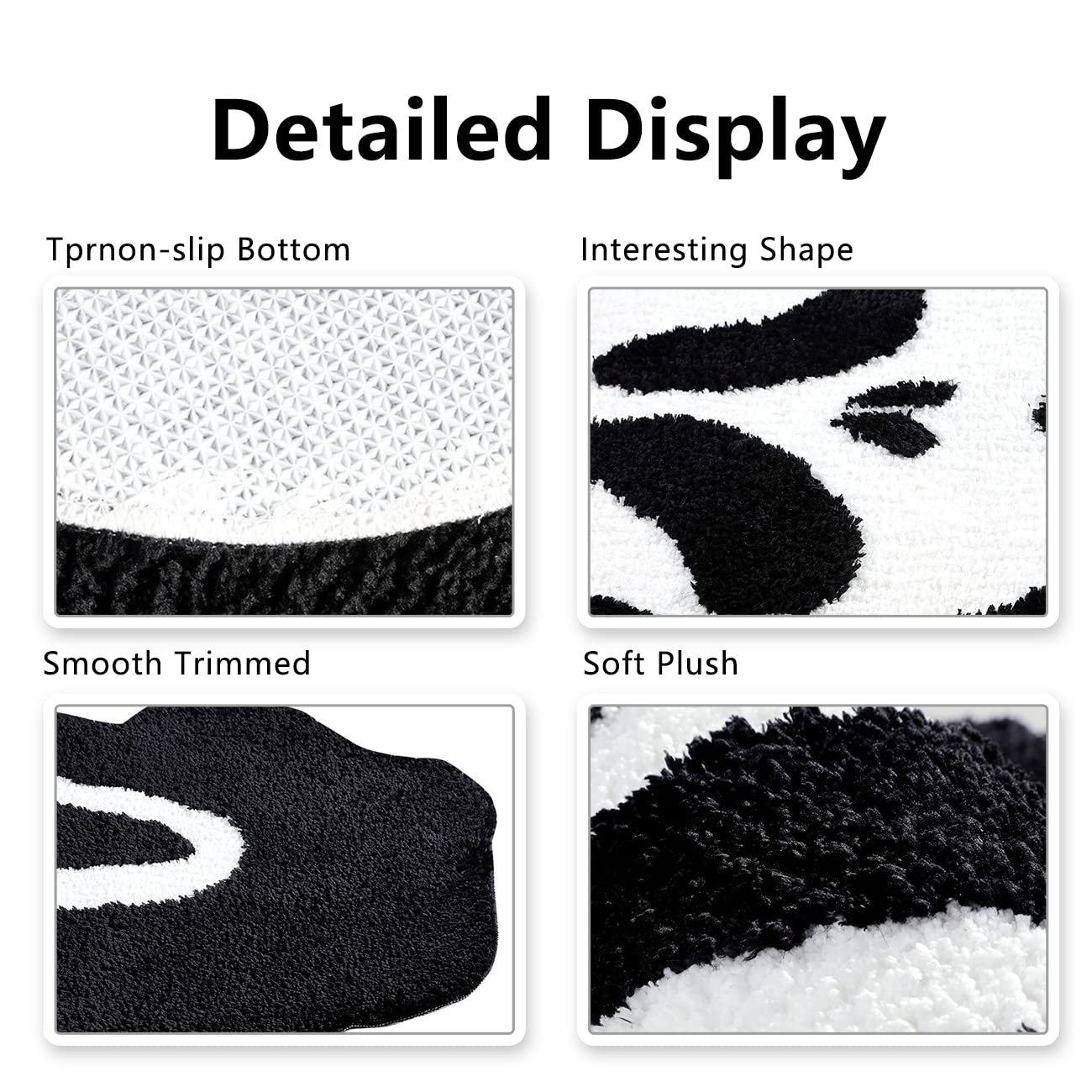 Kaupuar Large Skull Bath Mat Fluffy Black Bath Rugs Soft Plush Non-Slip Bathroom Rug Mats Halloween Decorative Welcome Doormat W