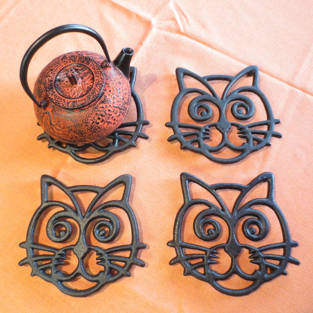 Cat Trivet - Black Cast Iron - For Kitchen & Dining Table - More Than One Makes A Set For Counter, Wall Art Or Decoration Access