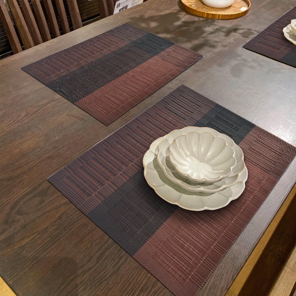 Homedge Pvc Placemat, 4 Pcs Of Non-Slip Heat Resistant Place Mats, Washable Vinyl Placemats, Set Of 4 - Ombre Brown Black