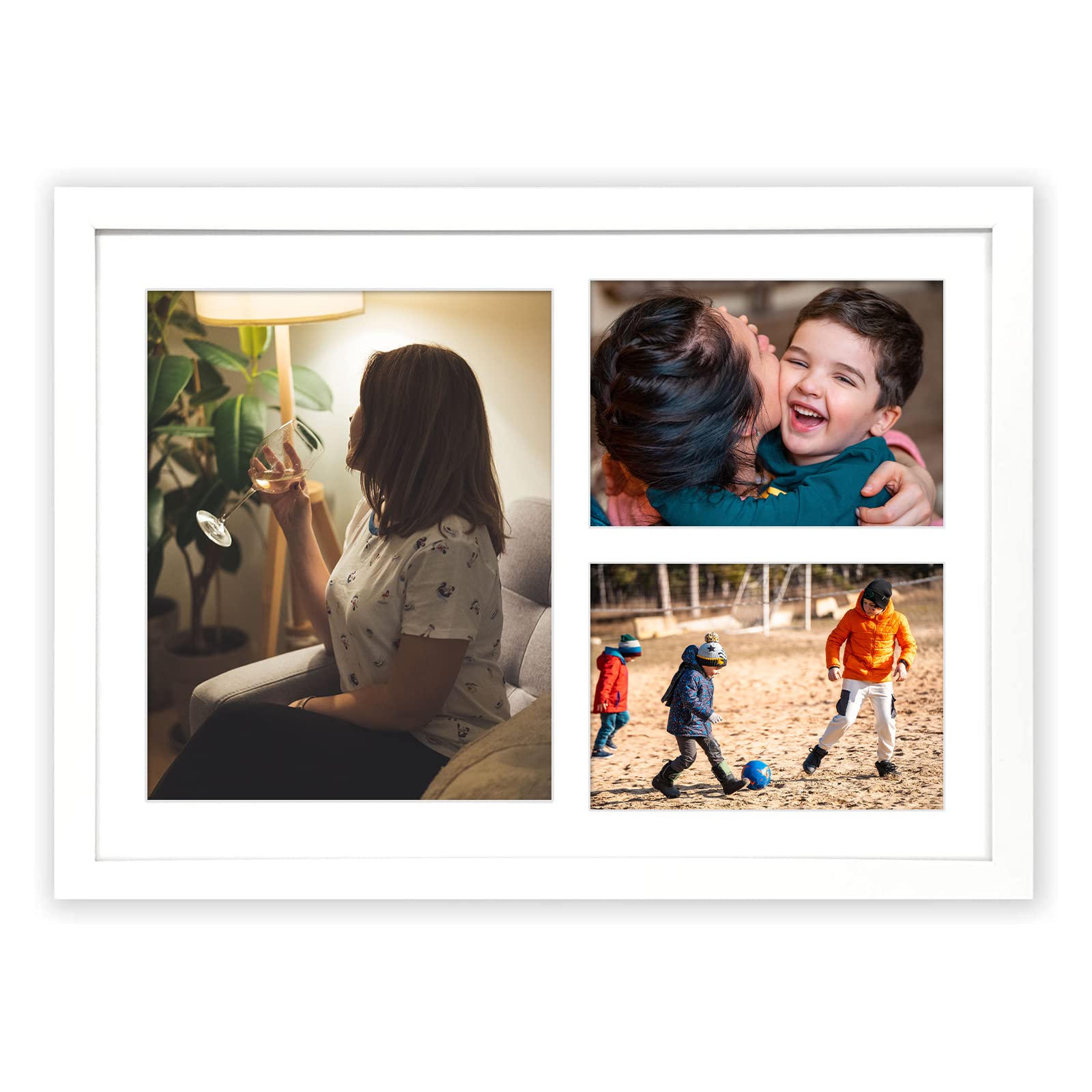 Golden State Art, 12x17 White Wood Picture Frame - White Mat for 8x10 and 5x7 Photos - Real Glass, Sawtooth Hanger, Swivel Tabs 