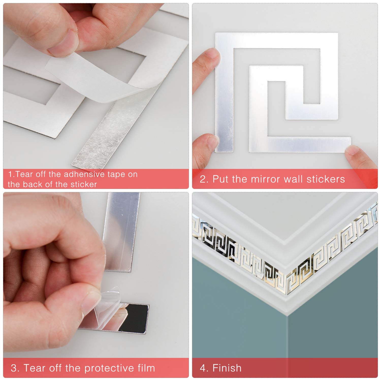 Selftek 30Pcs Acrylic Mirror Wall Stickers Decals Peel And Stick Tiles Border Diy Adhesive Wall Decor Stickers For Living Room H