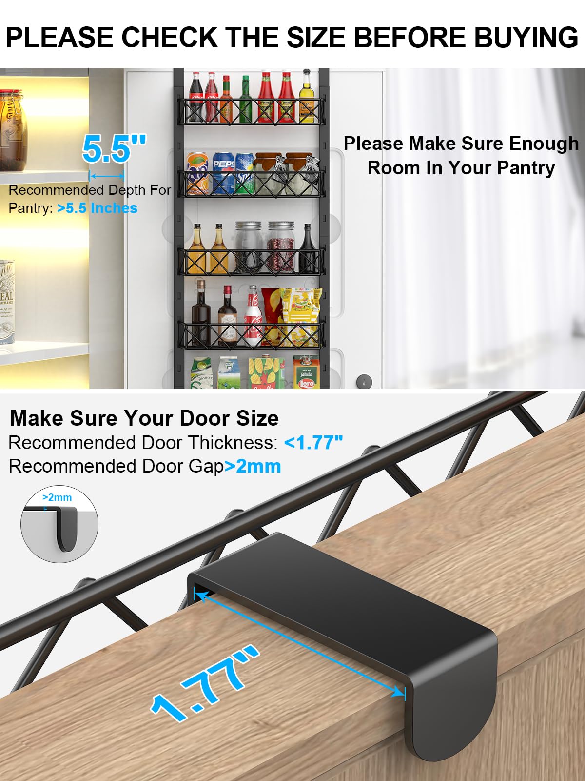 Fulpower Over The Door Pantry Organizer, 6-Tier Pantry Organizers And Storage, 6+1 Metal Hanging Wall Mount Spice Rack For Kitch