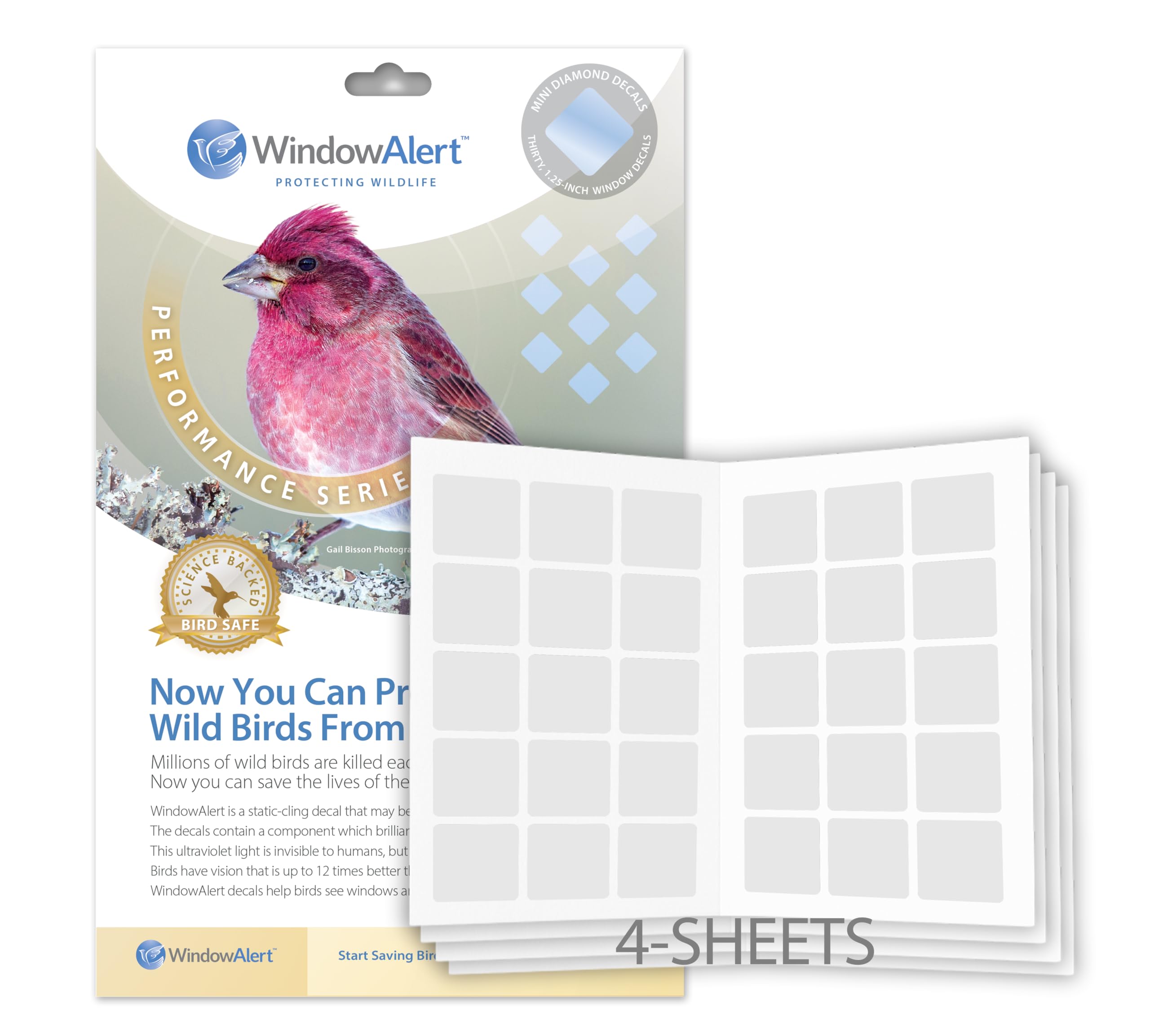 WindowAlert Performance Series Diamond Anti-Collision Decal 4 Sheet Bundle - UV-Reflective Window Decal to Protect Wild Birds fr