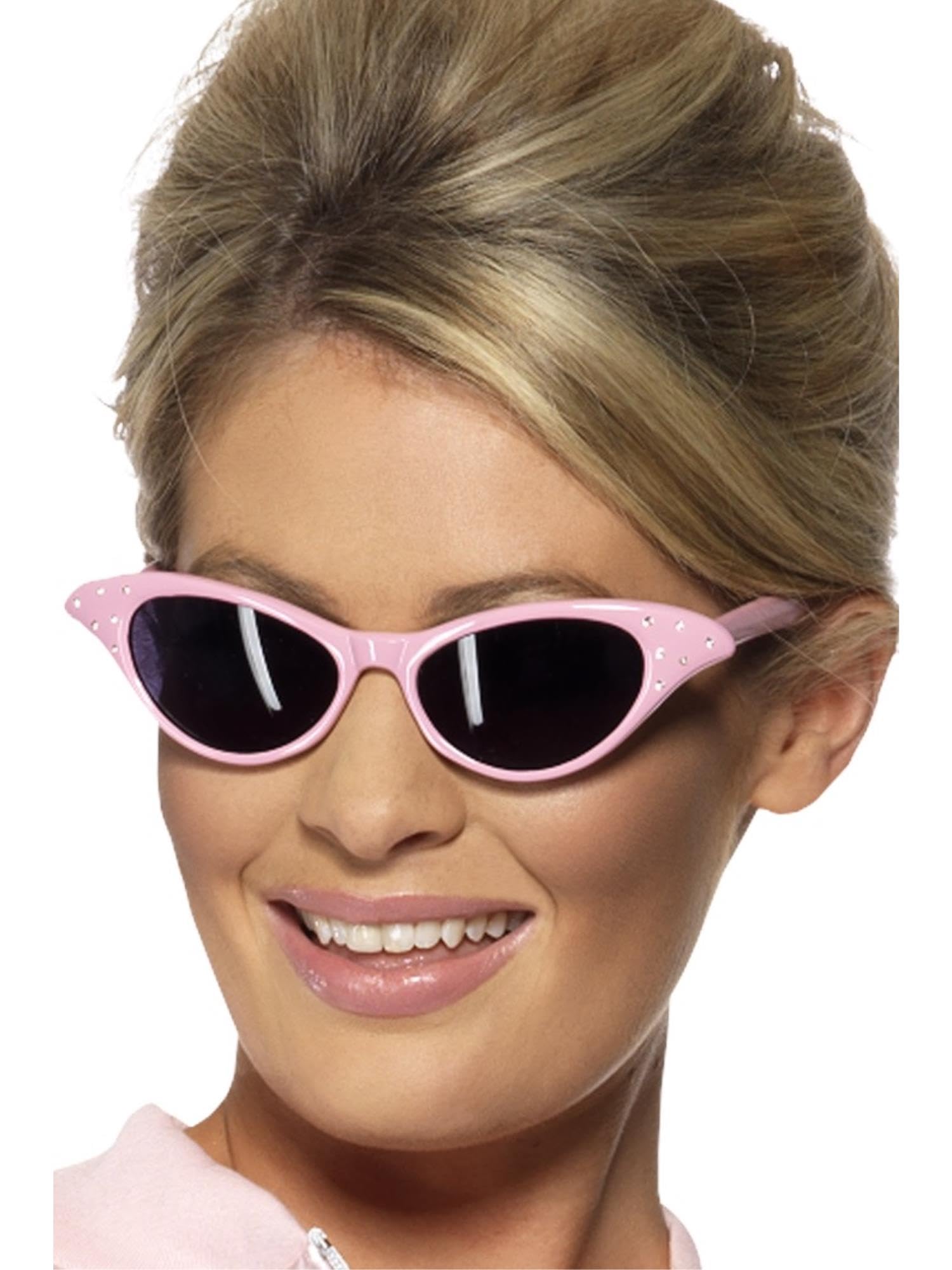 Smiffy'S Flyaway 1950'S Style Rock & Roll Sunglasses, Pink, With Diamante