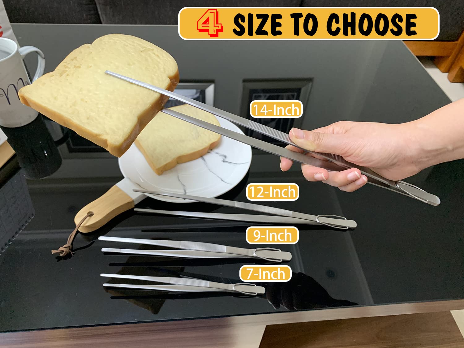 Jetkong Extra Long Kitchen Tweezers Heavy Duty Stainless Steel Cooking Tweezers, Set Of 3 (9 12 14 Inch, Silver)