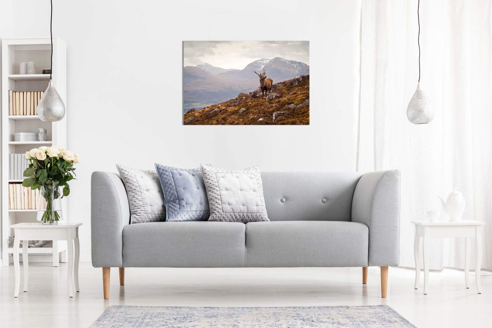 Wild Stag Scottish Highlands Canvas Wall Art Picture Print (36X24In)