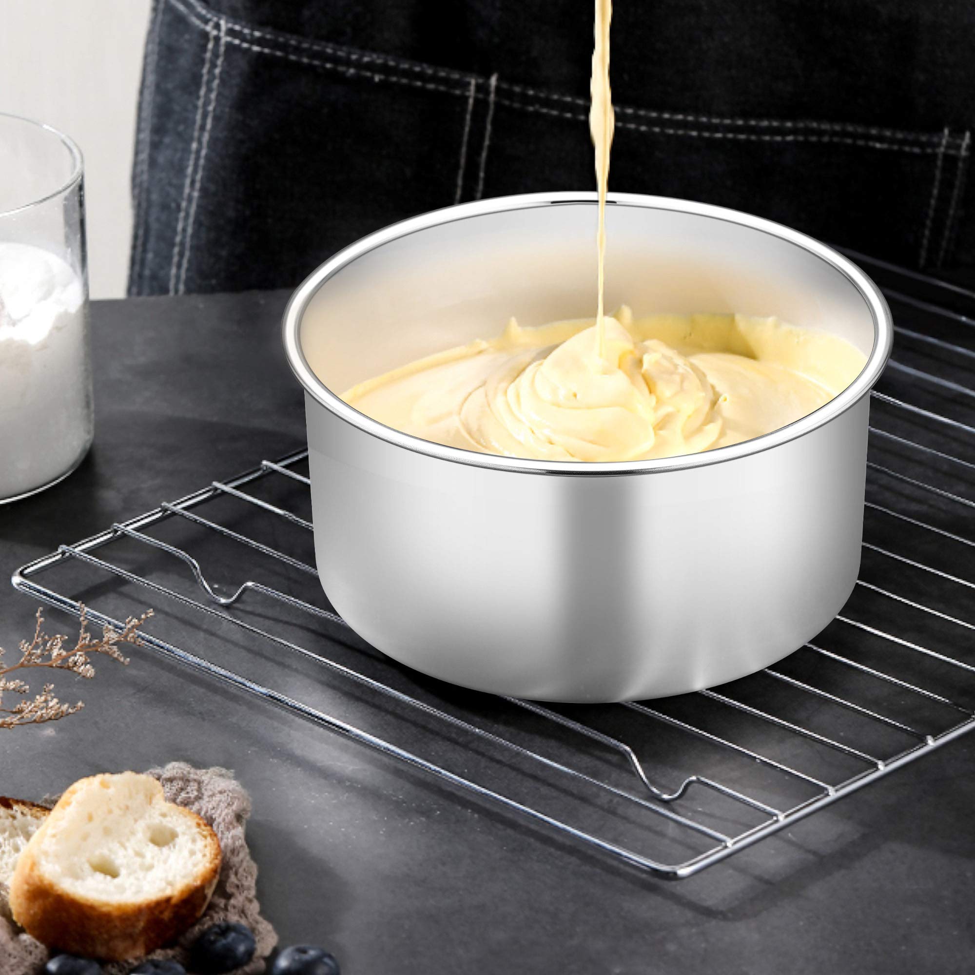 TeamFar 6 Inch Cake Pan Set of 3  6 x 3 Round Cake Pan Deep Tier Baking Cake Pans Stainless Steel  For Birthday Wedding Party  Healthy & Toxic Free  Deep & Straight Size  Oven & Dishwasher Safe