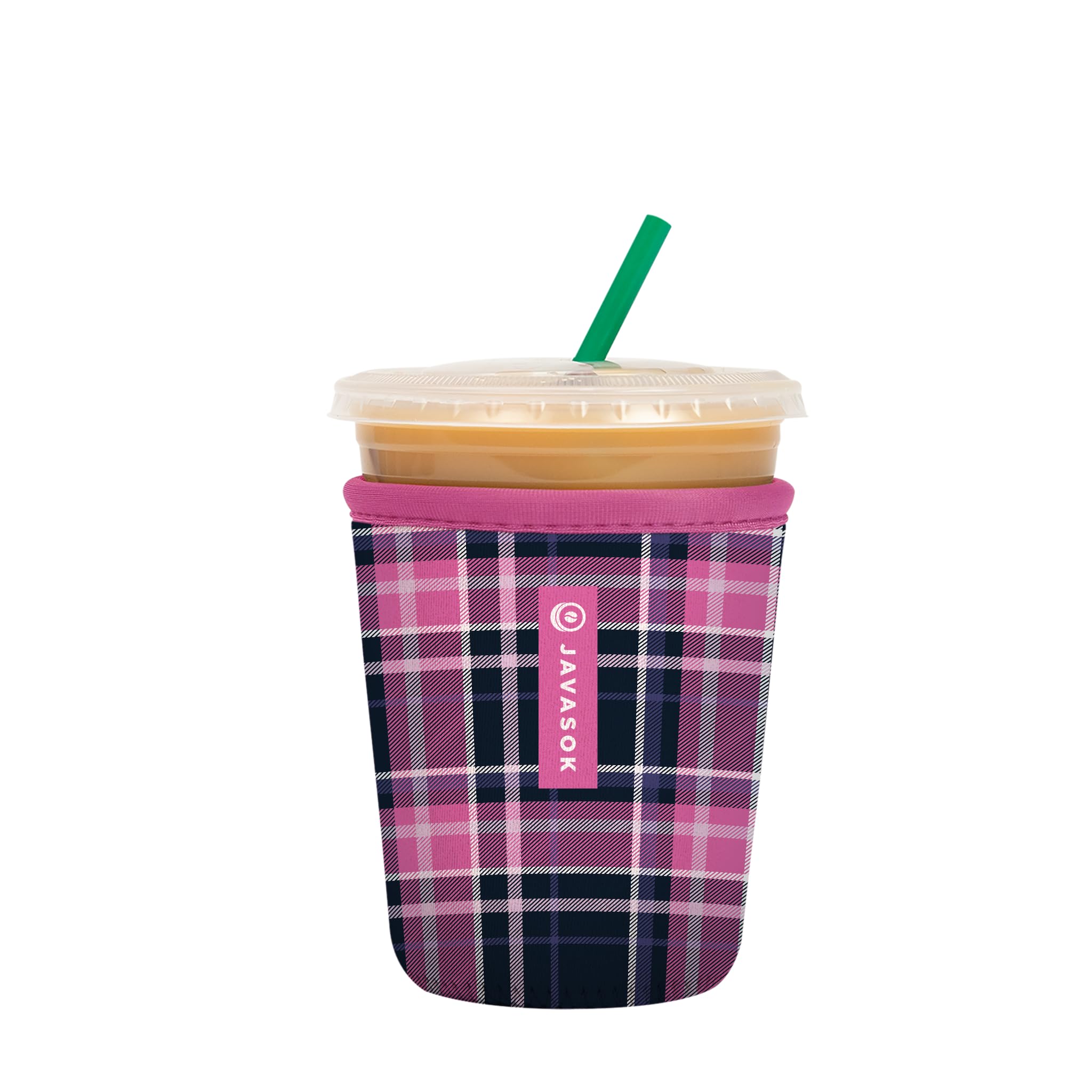 Sok It Java Sok Iced Coffee & Cold Soda Insulated Neoprene Cup Sleeve (Berry Plaid, Small: 16-20oz)