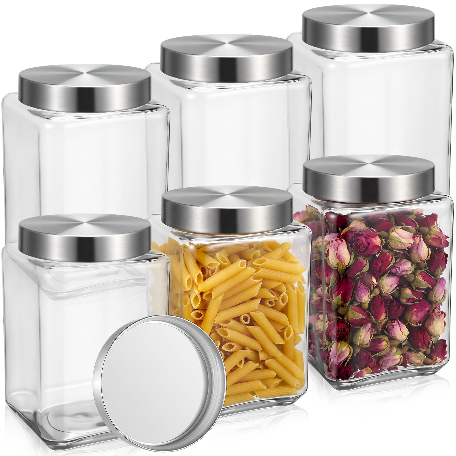 LemonRoad 6 Pack 51 oz Square Glass Jars with Lids Wide Mouth Kitchen