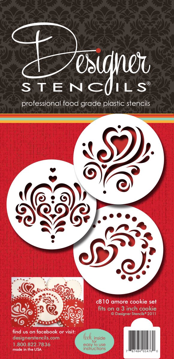 Designer Stencils Amore Cookie Stencil Set, Beige/Semi-Transparent
