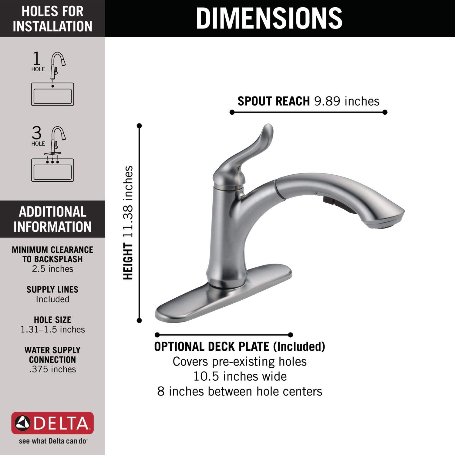 Delta Faucet Linden Single-Handle Kitchen Sink Faucet With Pull Out Sprayer, Arctic Stainless 4353-Ar-Dst