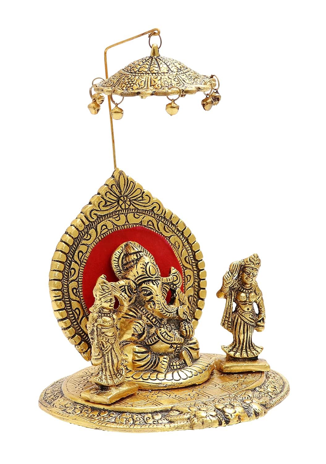 Crown Warriors Metal Handicraft Gold Plated Ganesh Ji Idol With Singhasan Sitting Ganesha For Gift And Puja Home Decor Showpiece
