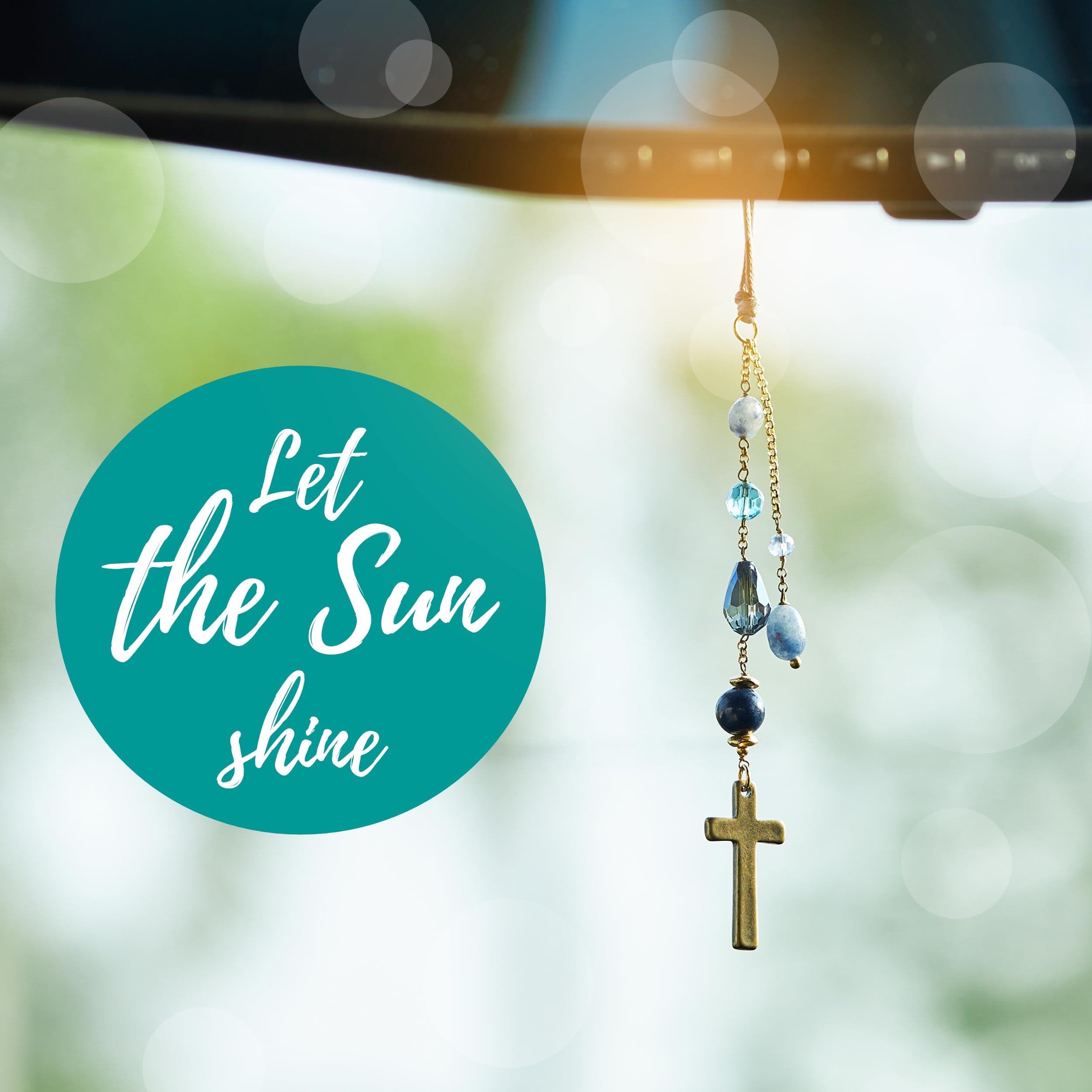 Akitai Rear View Mirror Tassel - Sun Catcher Rearview Mirror Charm and Blue Tassel for Cars, Transforms Sunlight and Diffuses Co