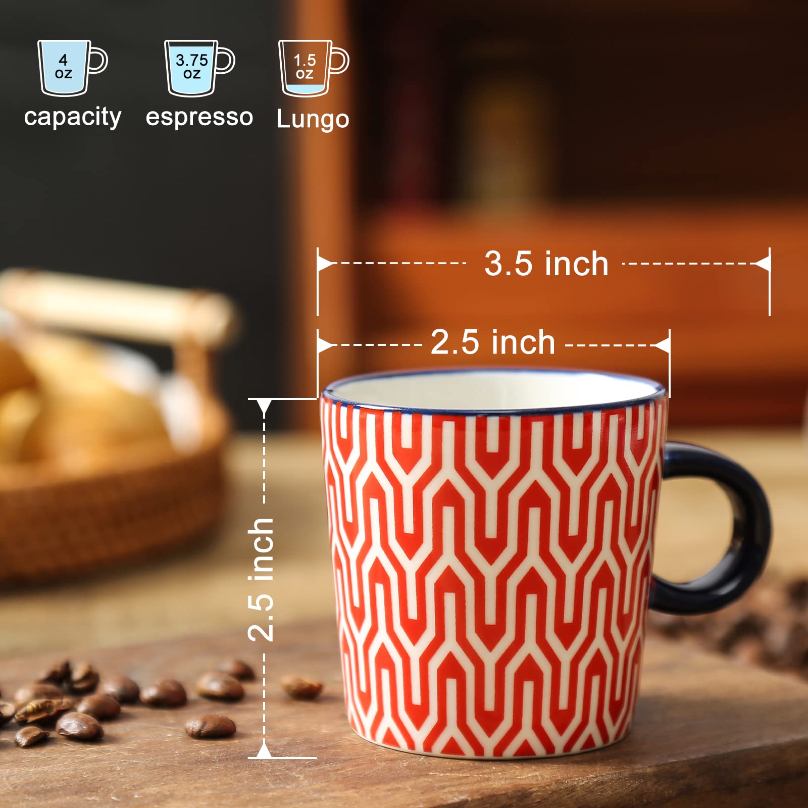 Kitchentour Porcelain Espresso Cups 4 Ounce Set Of 4 For Coffee Machine - Ceramic Demitasse Cups For Latte,Turkish Coffee,Nespre