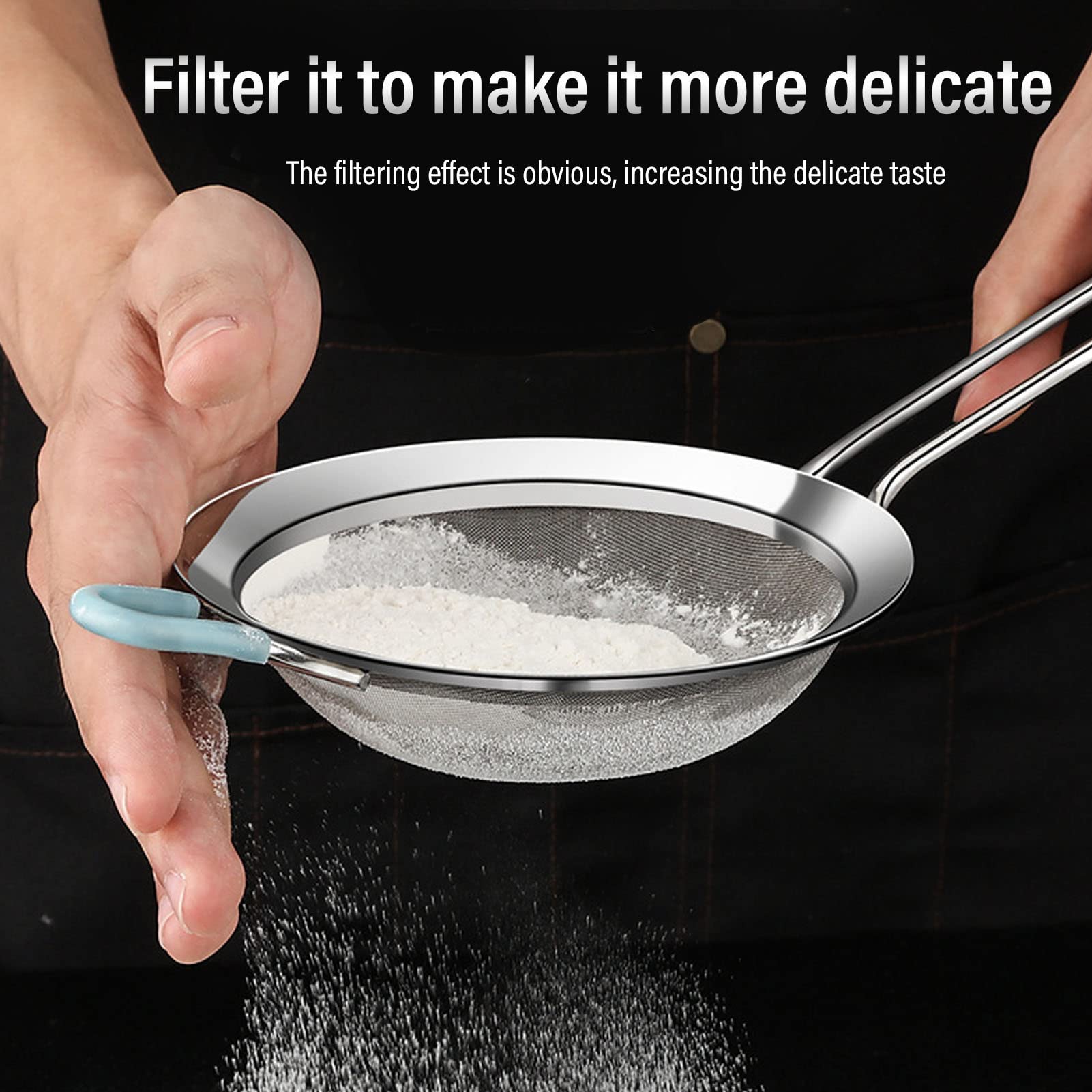 60 Mesh Fine Colander, Strainer Stainless Steel Handheld Flour Colander With Long Handle, Handheld Flour Sifter For Kitchen(20Cm