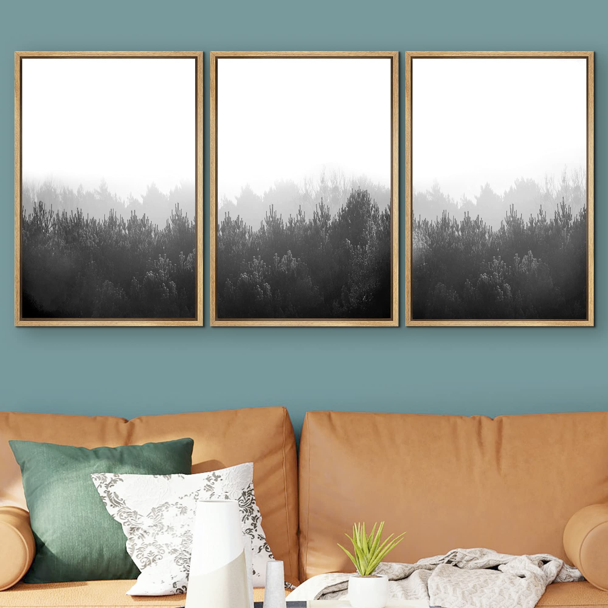 Signwin Framed Canvas Print Wall Art Forest Bushes And Shrubs In Fog Nature Wilderness Illustrations Modern Art Rustic Scenic Re