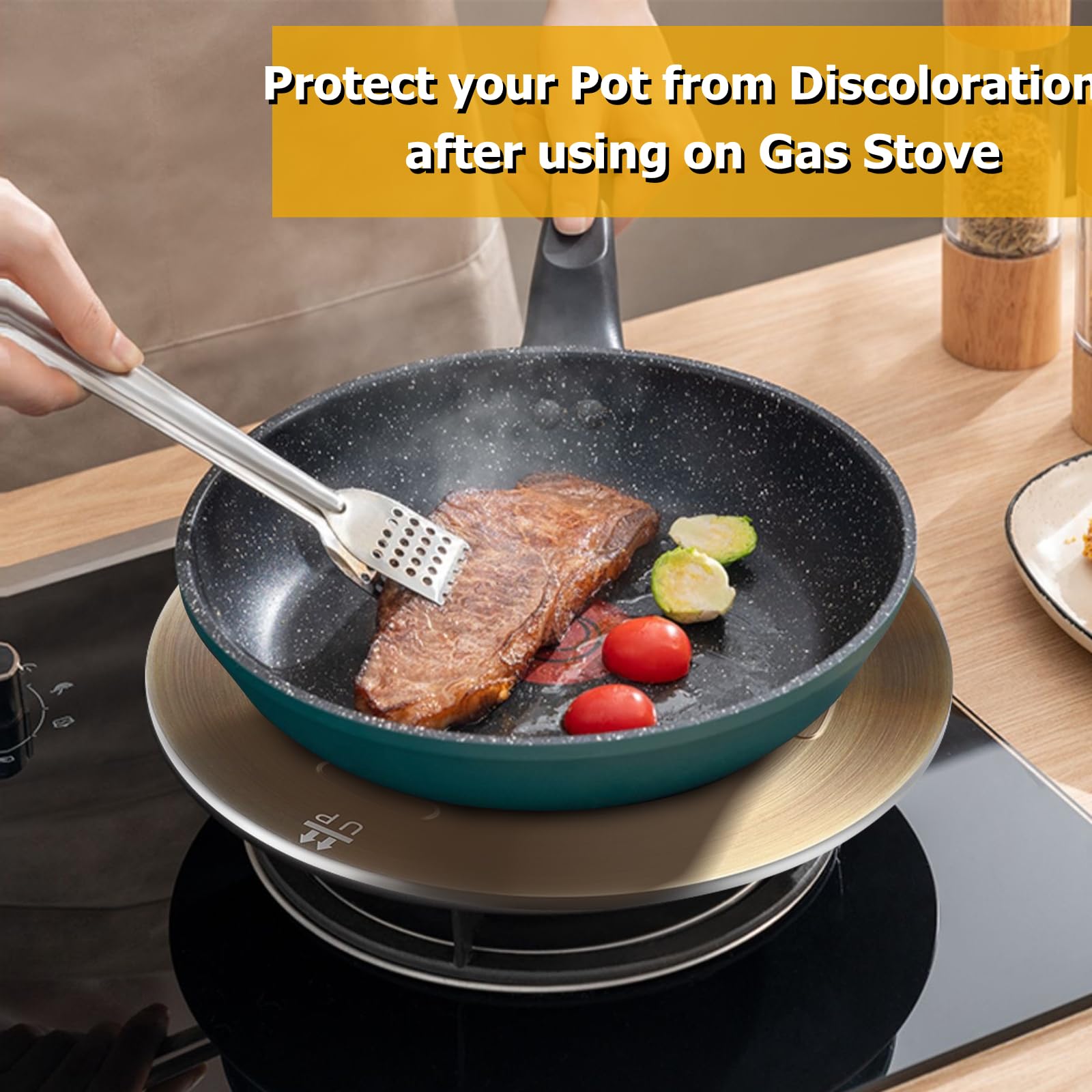 Gocoffun Heat Conduction Plate For Gas Stove, Heat Diffuser Stainless Steel Adapter Plate, With Removable Handle, For Coffee Mil